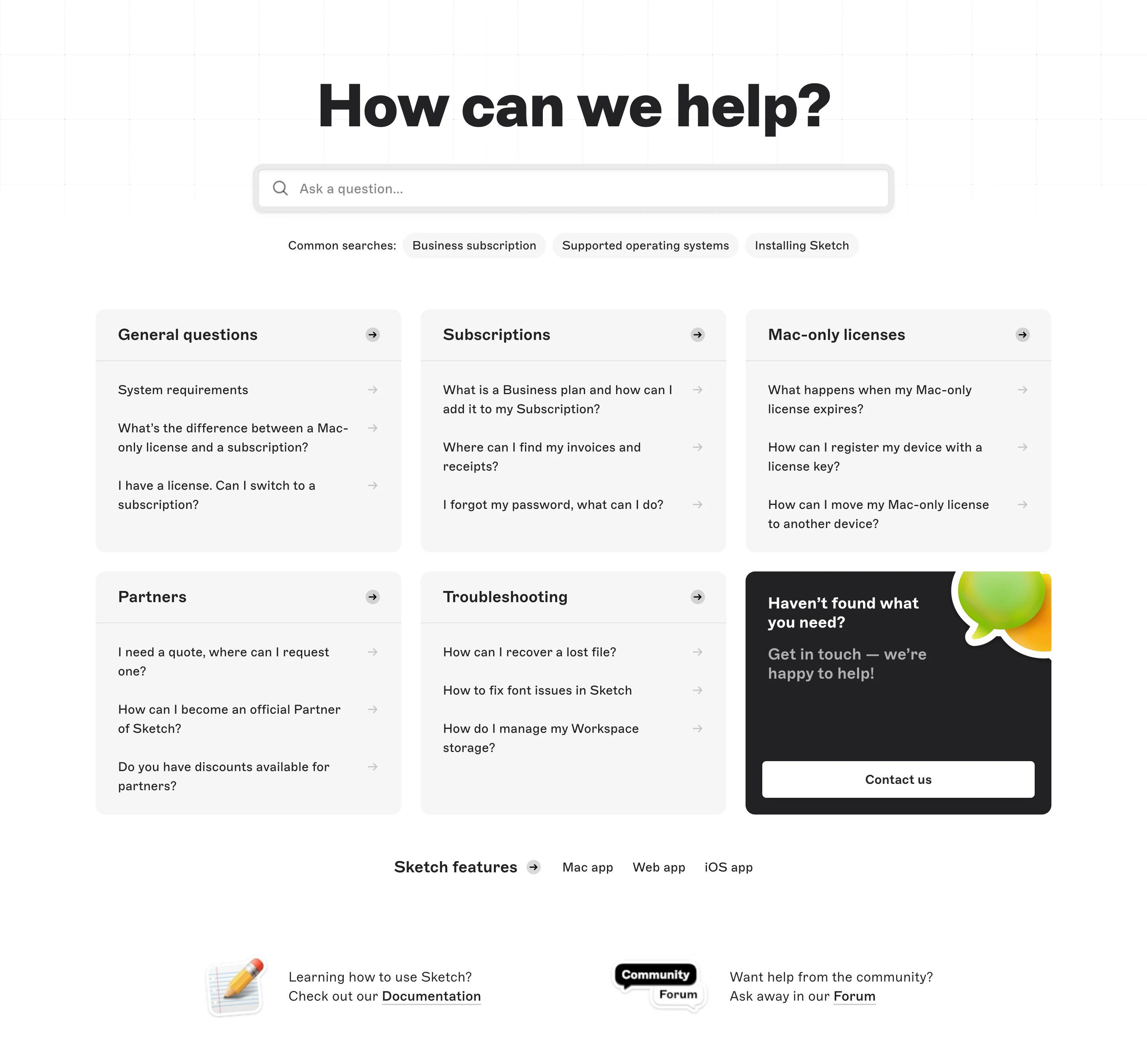 Sketch Support Page Section Support