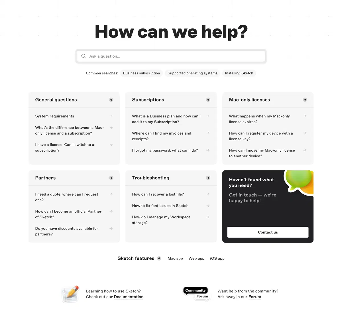 Sketch Support Page Section Support