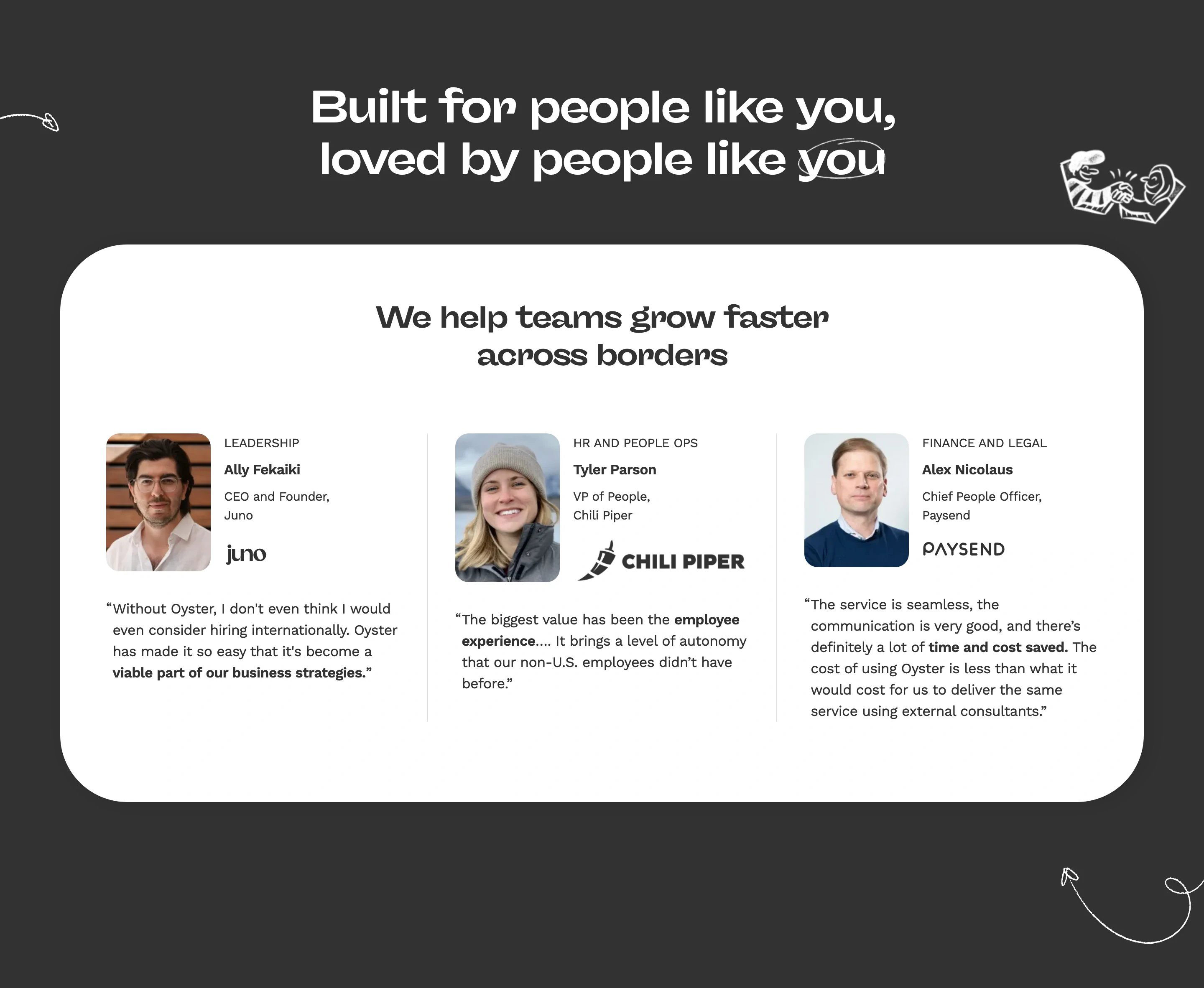 Oyster Home Page Section Testimonials