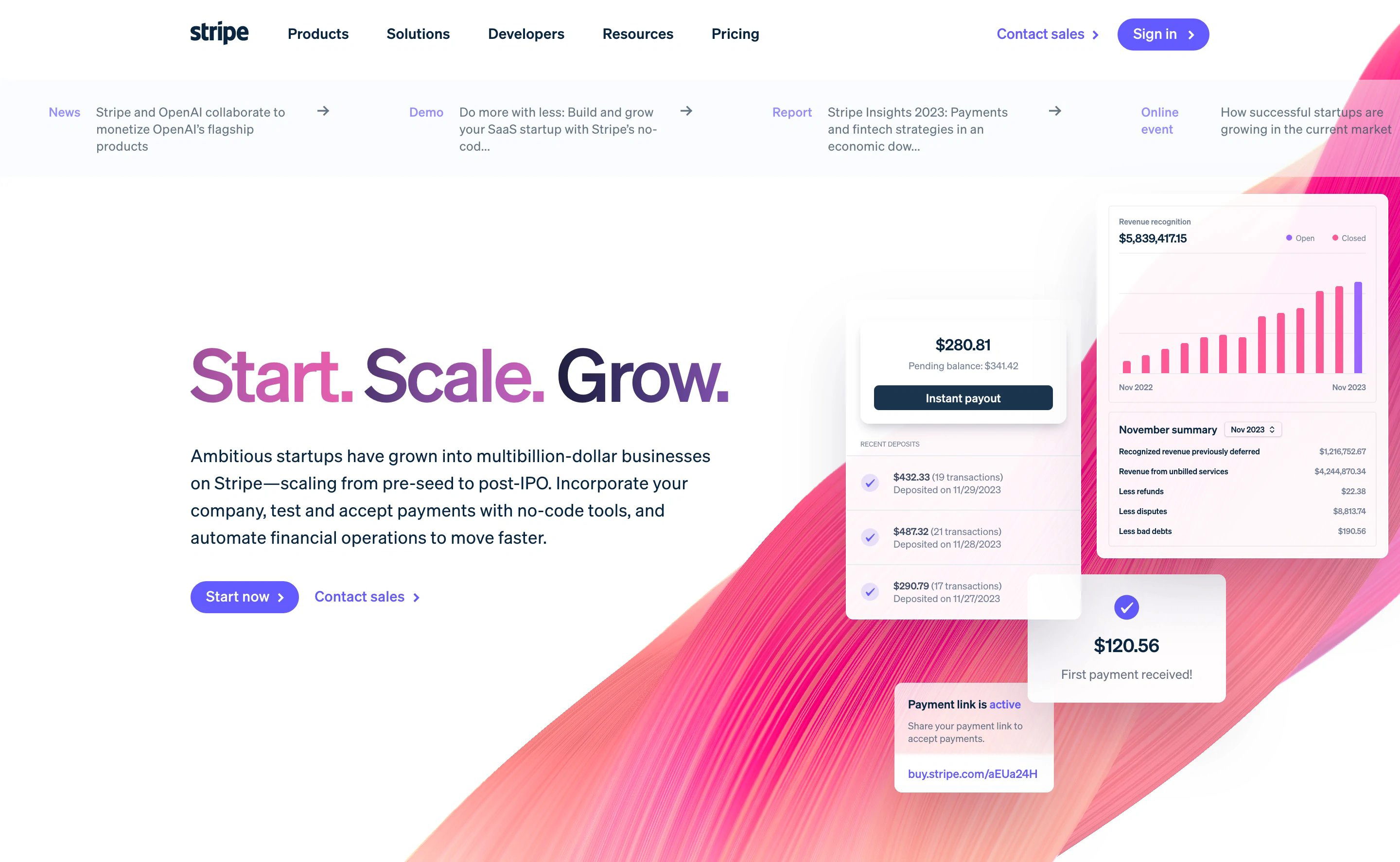 Stripe Startup Page Section Hero