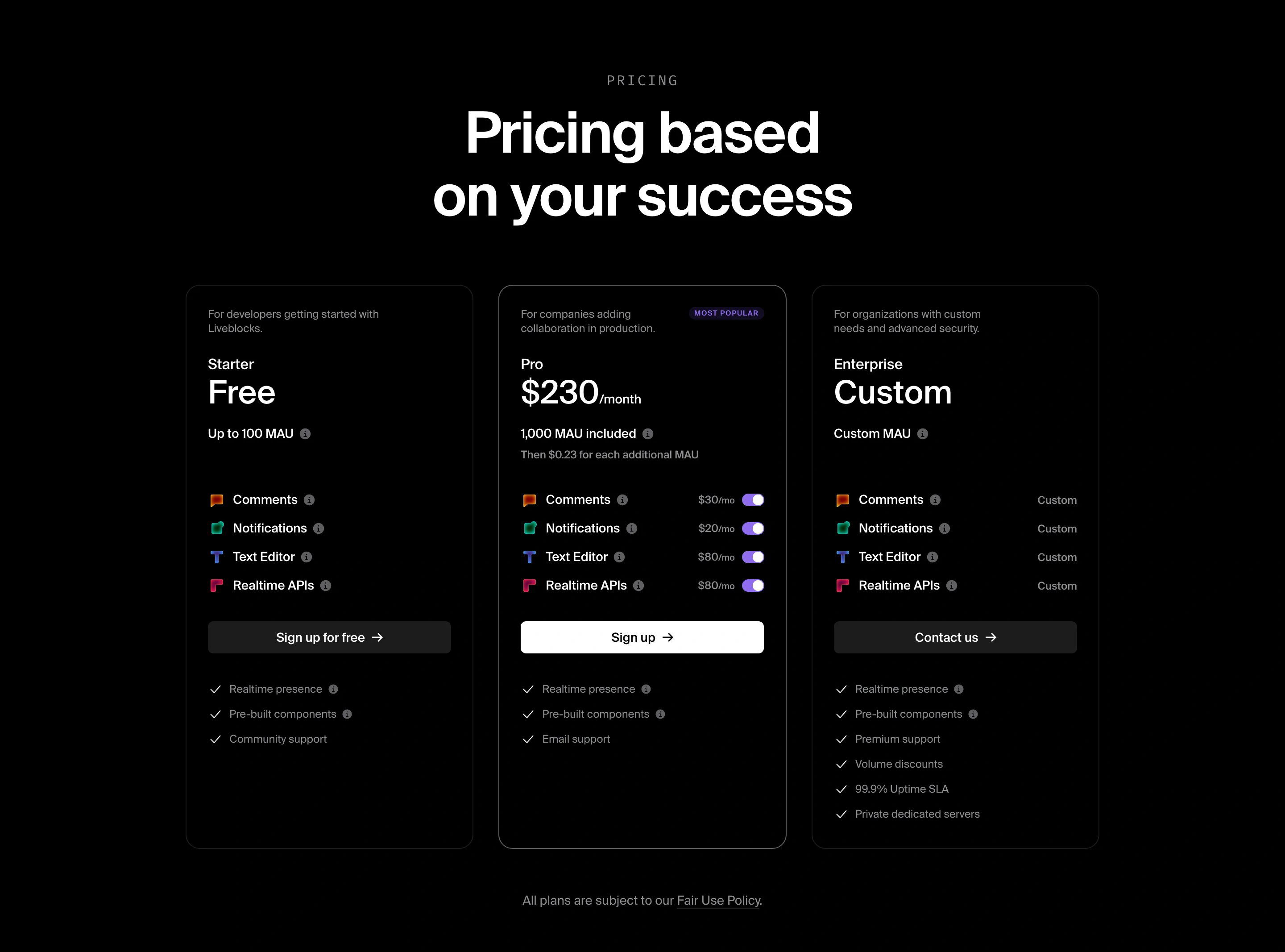 Liveblocks Pricing Page Section Pricing