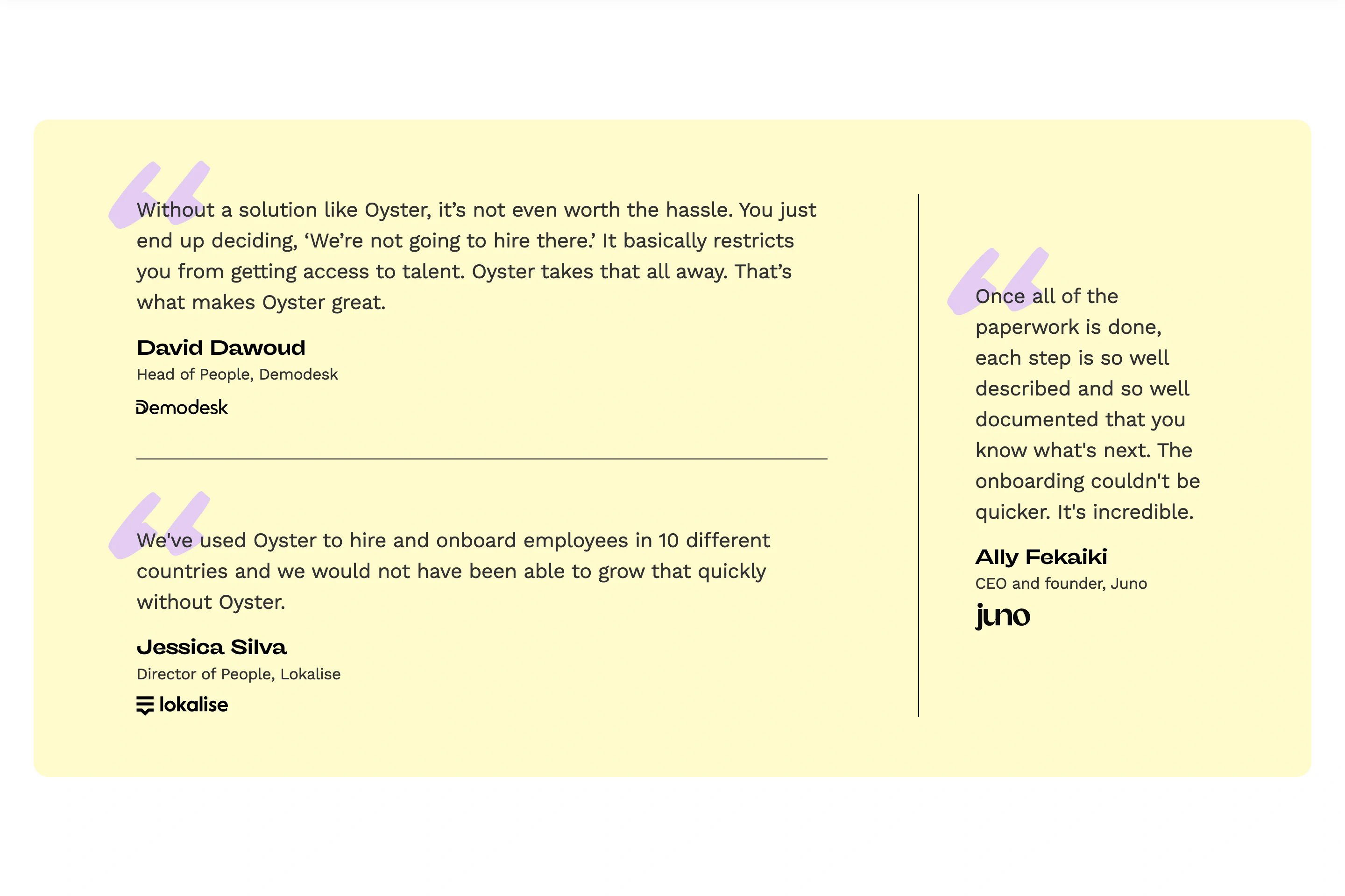 Oyster Contractor Page Section Testimonials