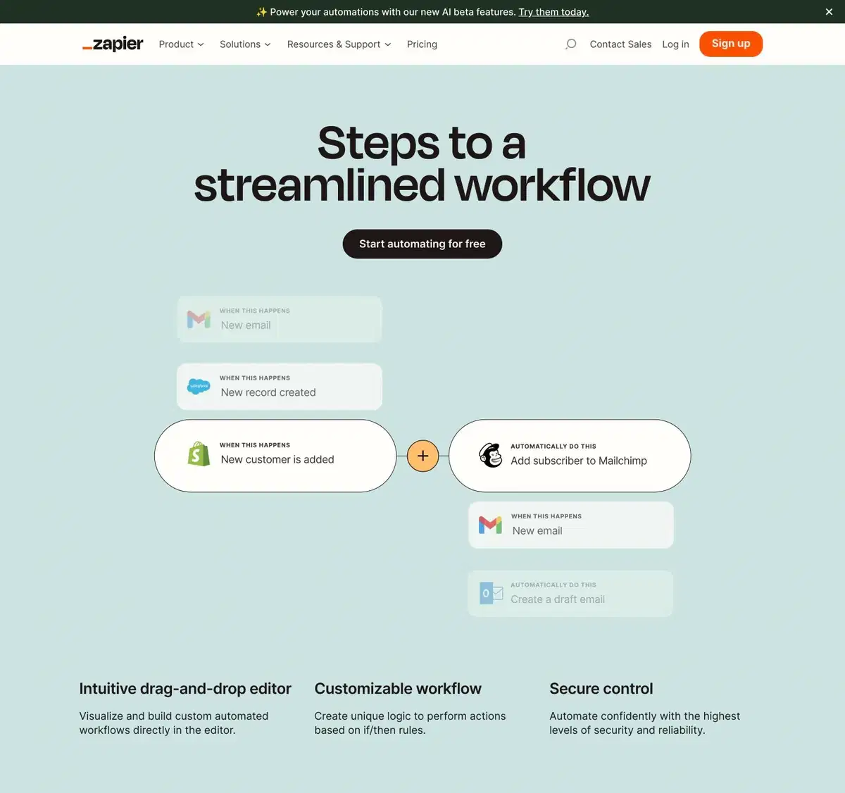Zapier Product Page Section Hero