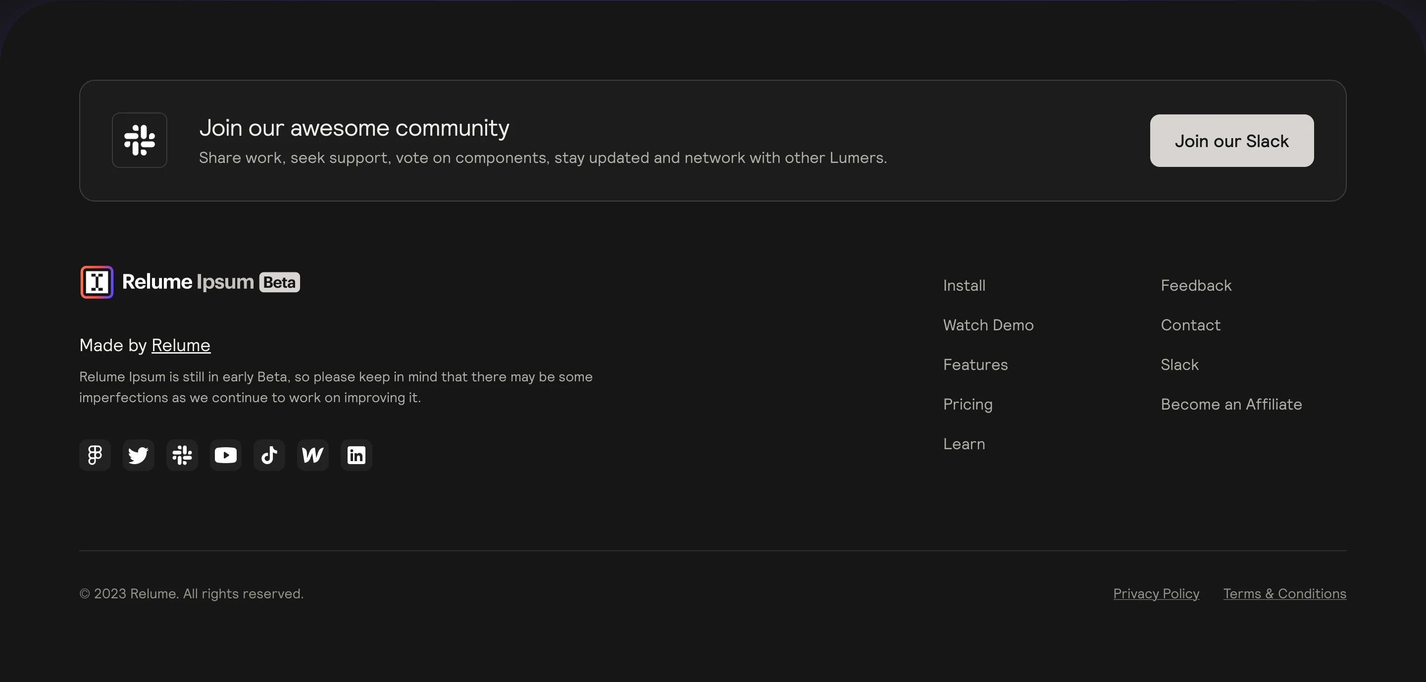 Relumeipsum Home Page Section Footer