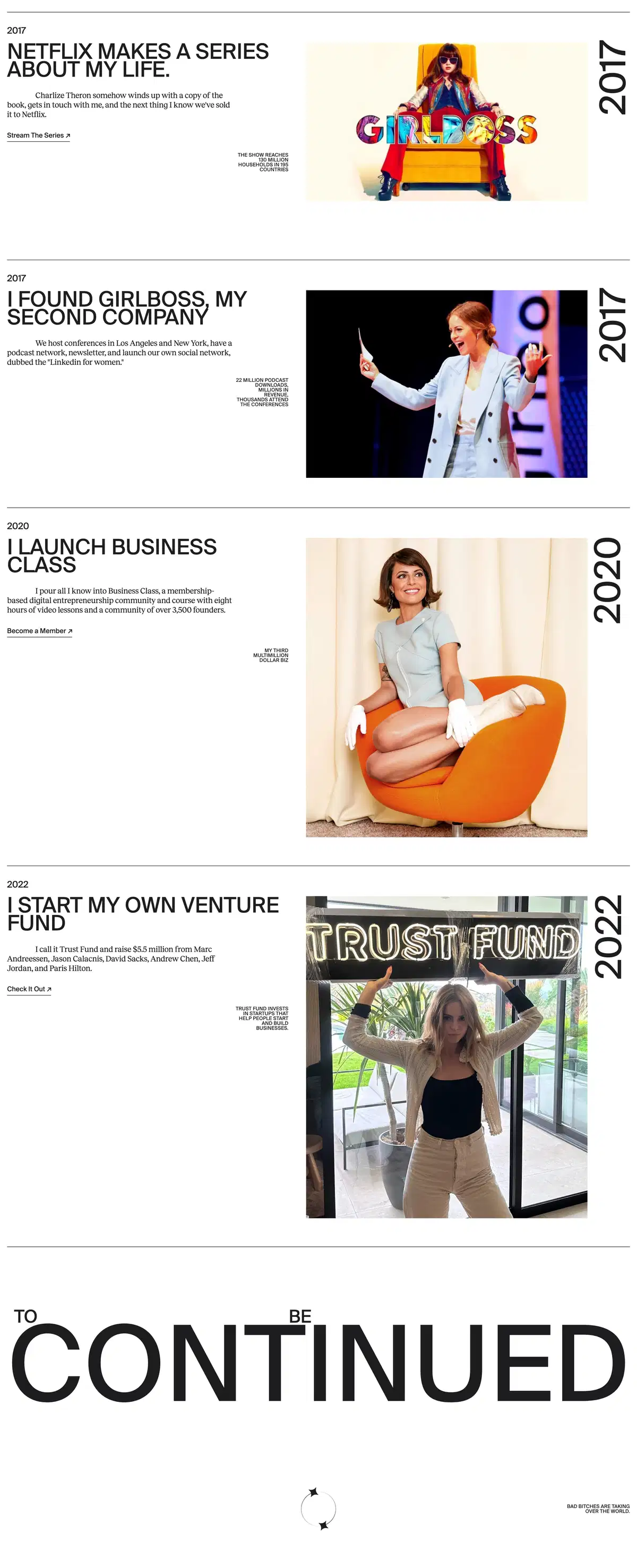Sophia Amoruso My Story Page Section Timeline