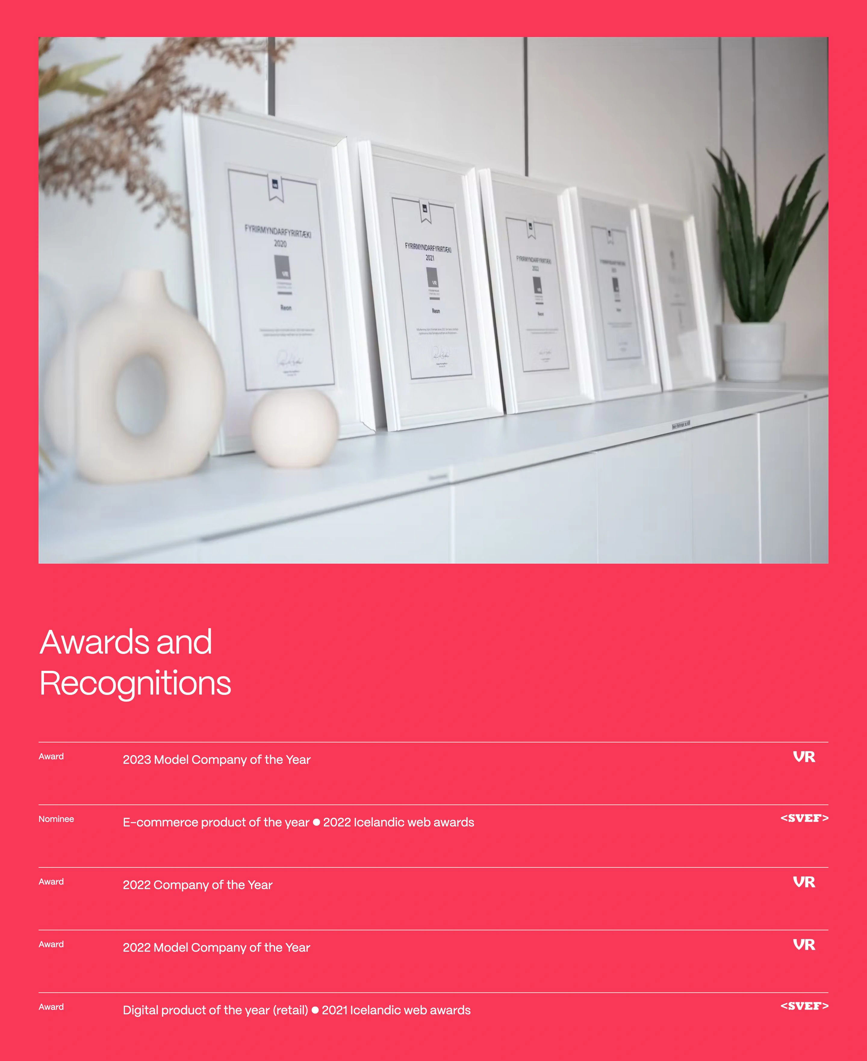 Reon Home Page Section Awards and Recognitions