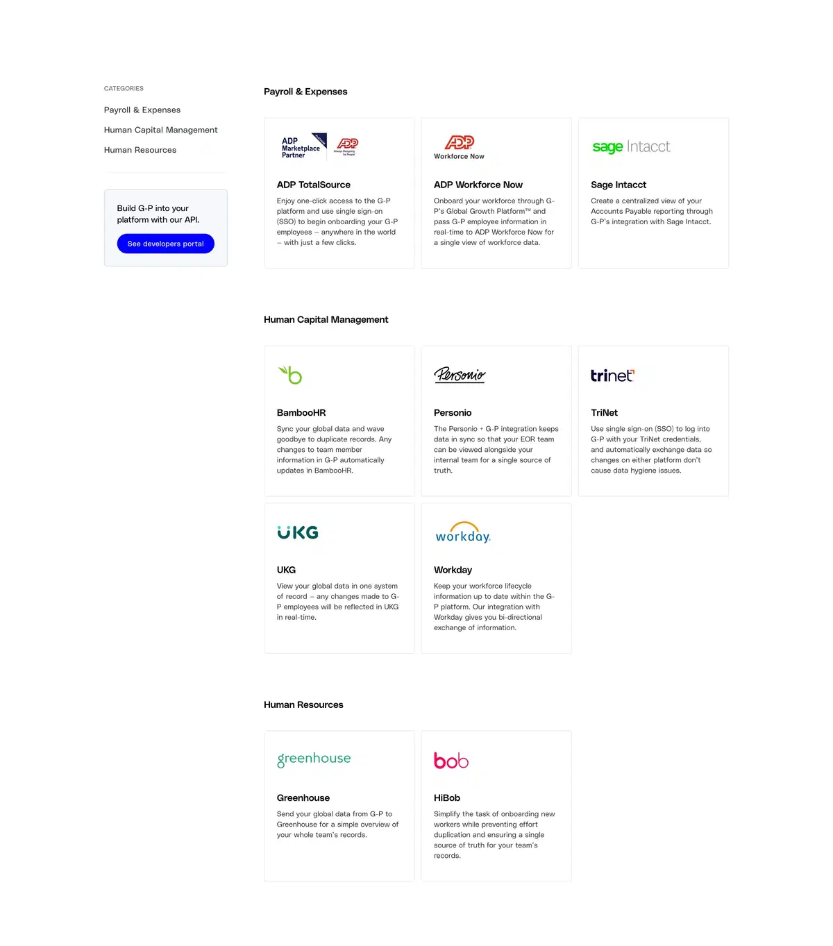 Globalization Partners Integrations Page Section Tools