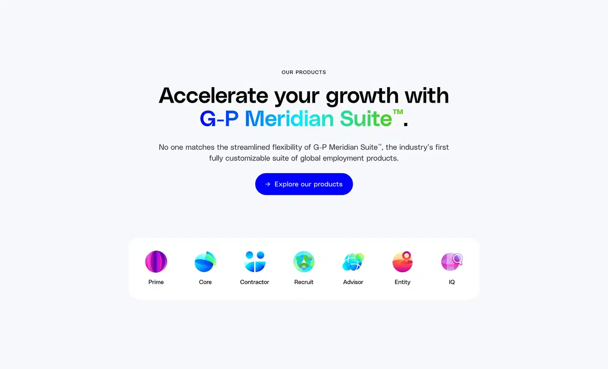 Globalization Partners Home Page Section Products