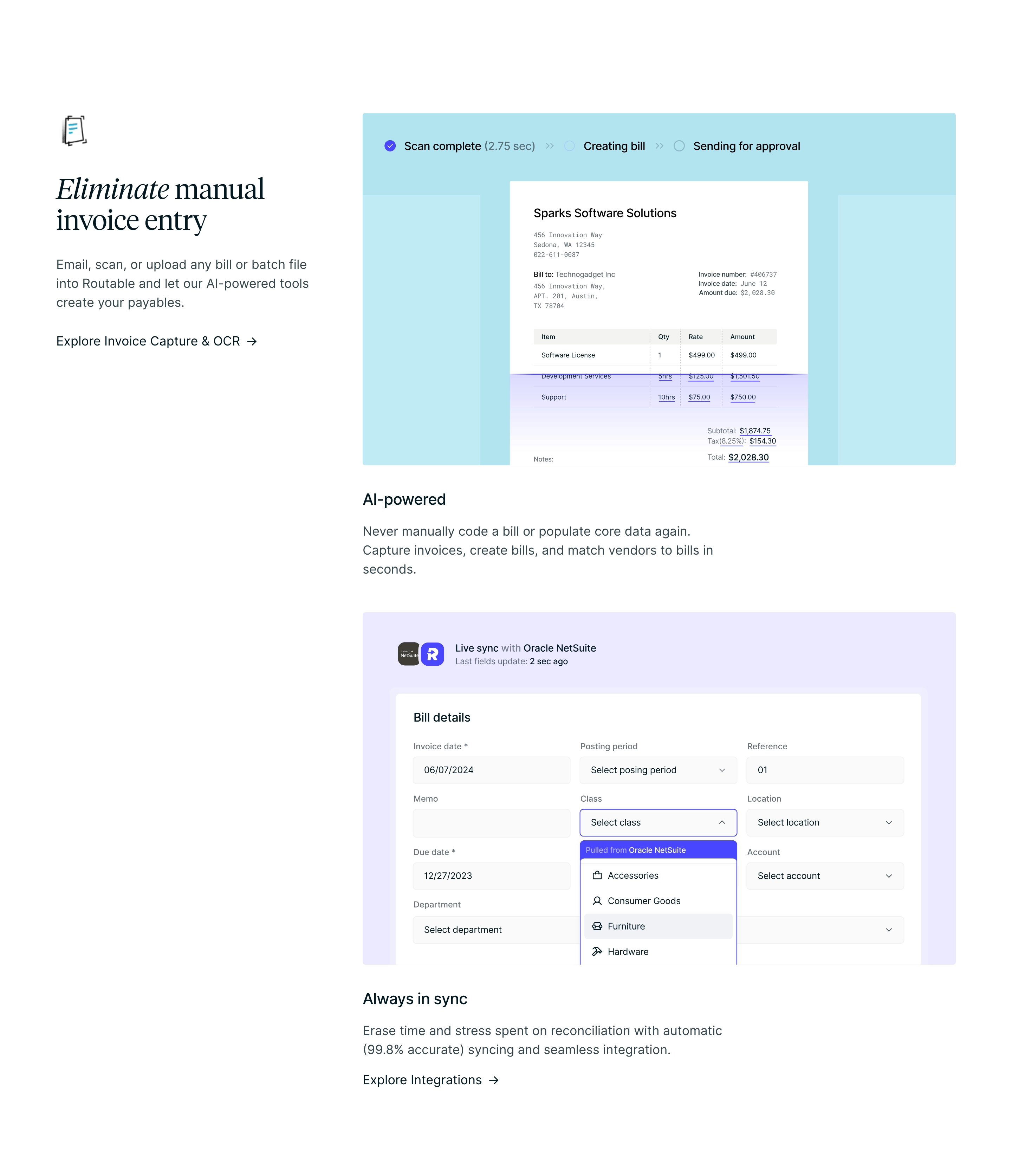 Routable Automation Page Section Invoice Capture and OCR