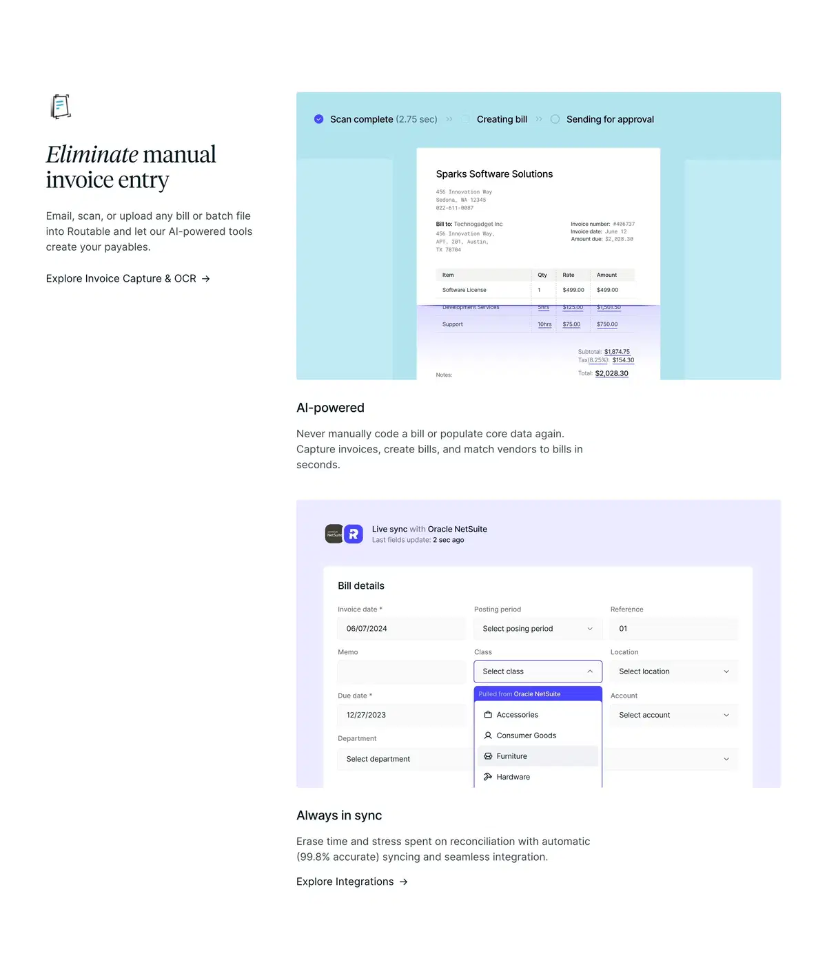 Routable Automation Page Section Invoice Capture and OCR