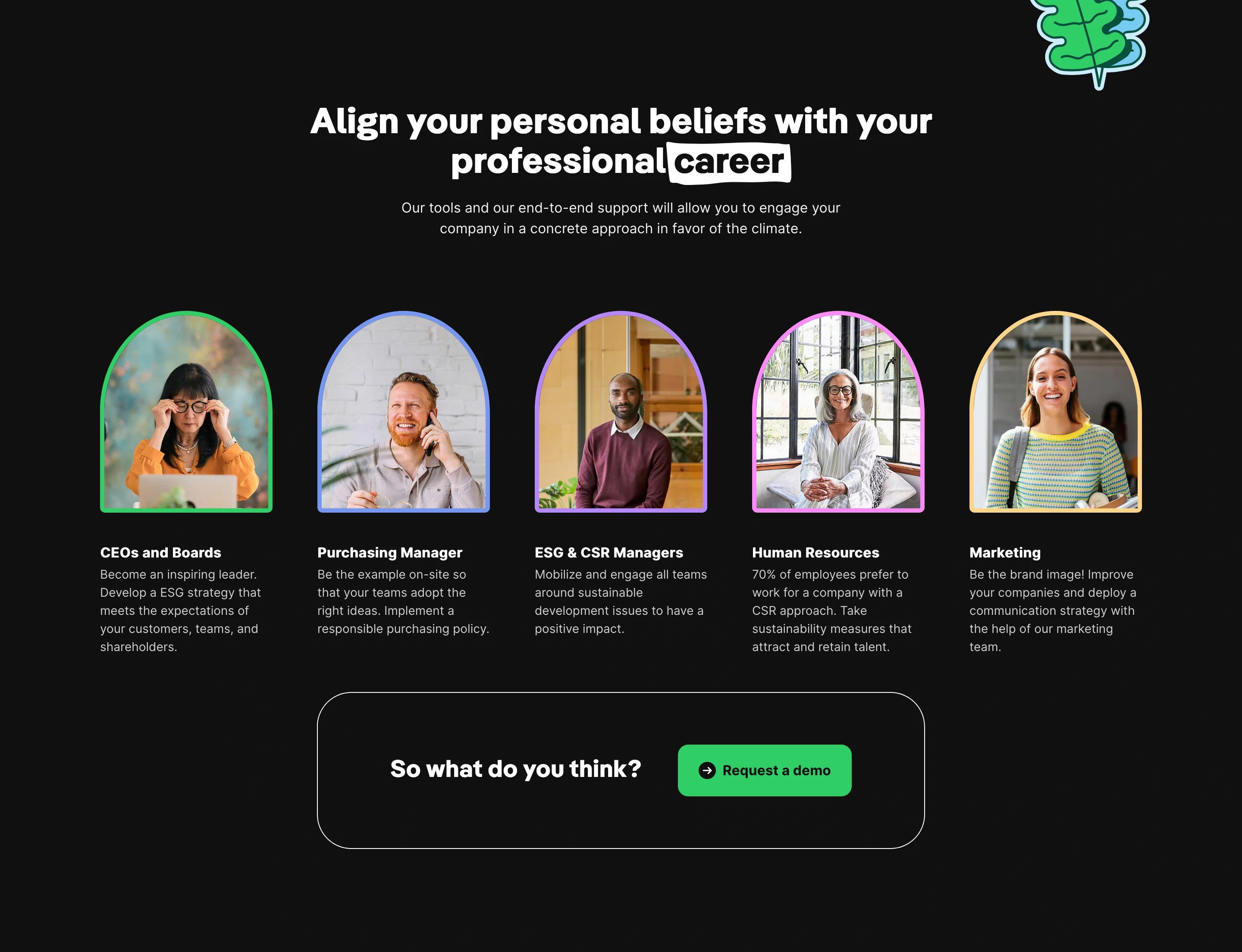 Greenly Home Page Professional Career Section