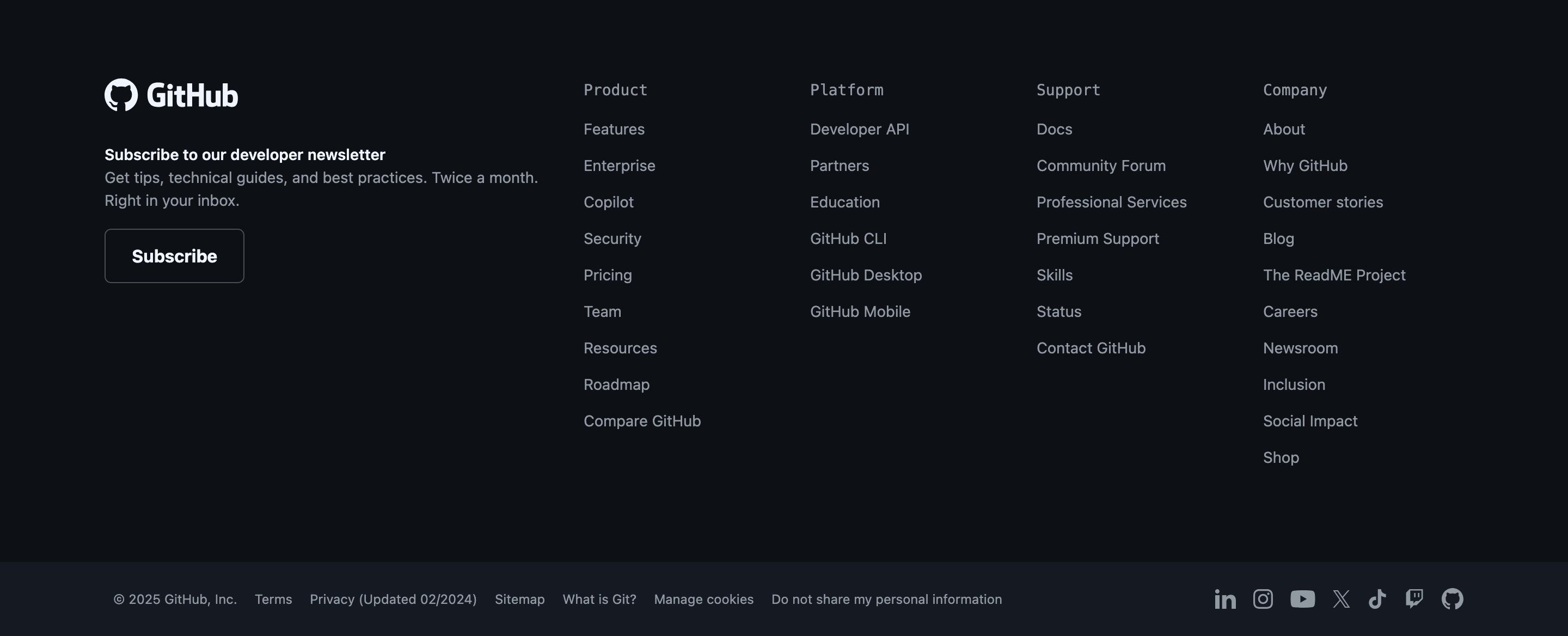 GitHub Home Page Section Footer