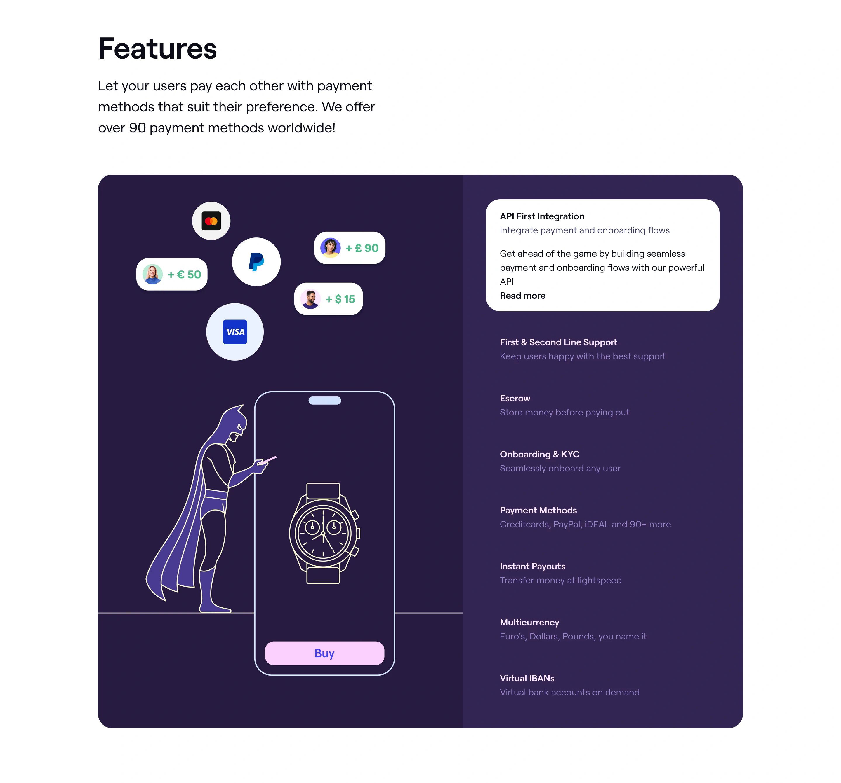 Online Payment Platform API Page Section More Features