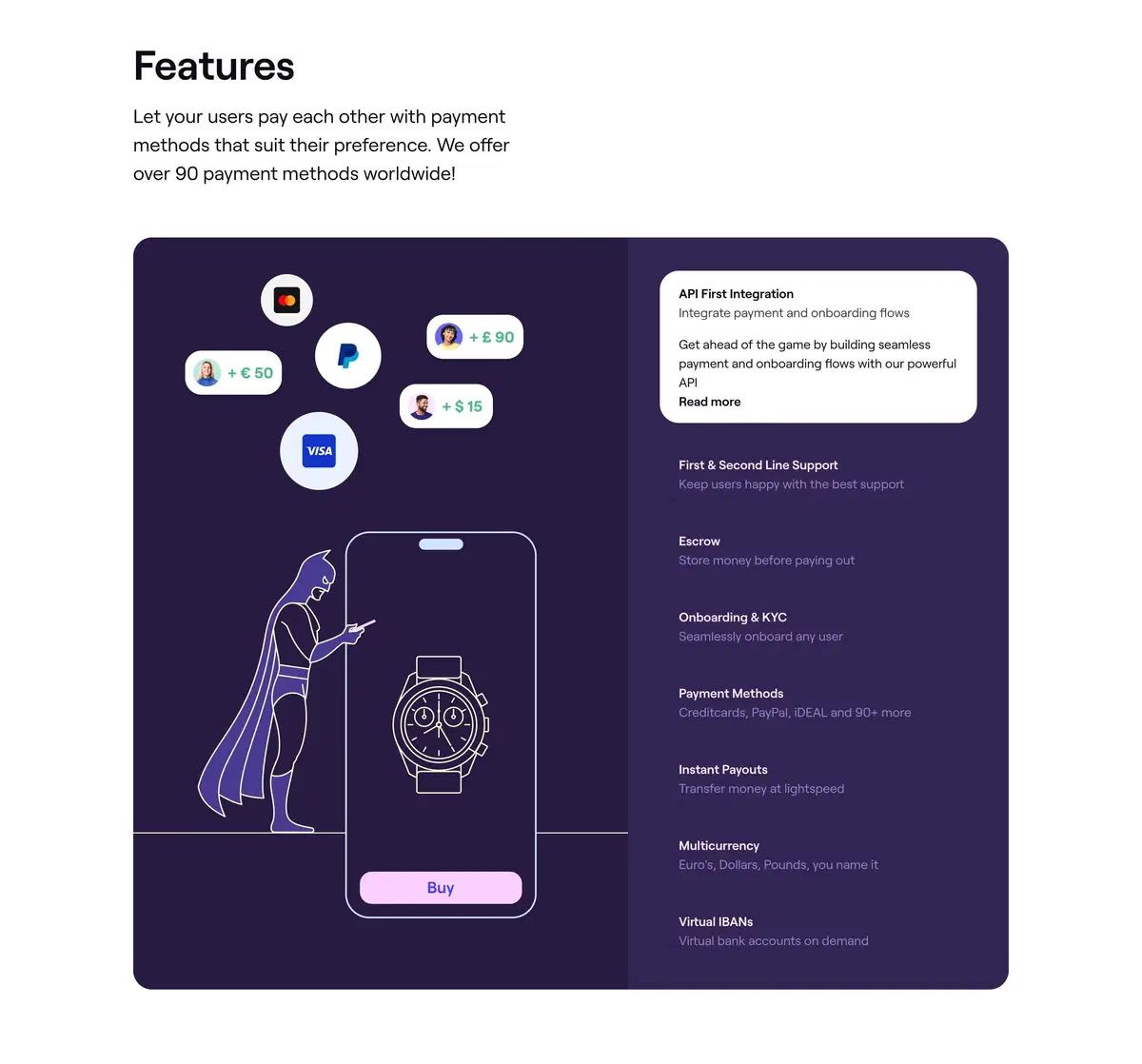Online Payment Platform API Page Section More Features