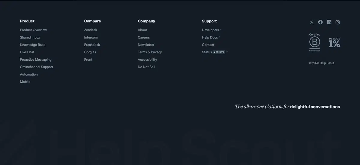 Help Scout Home Page Section Footer