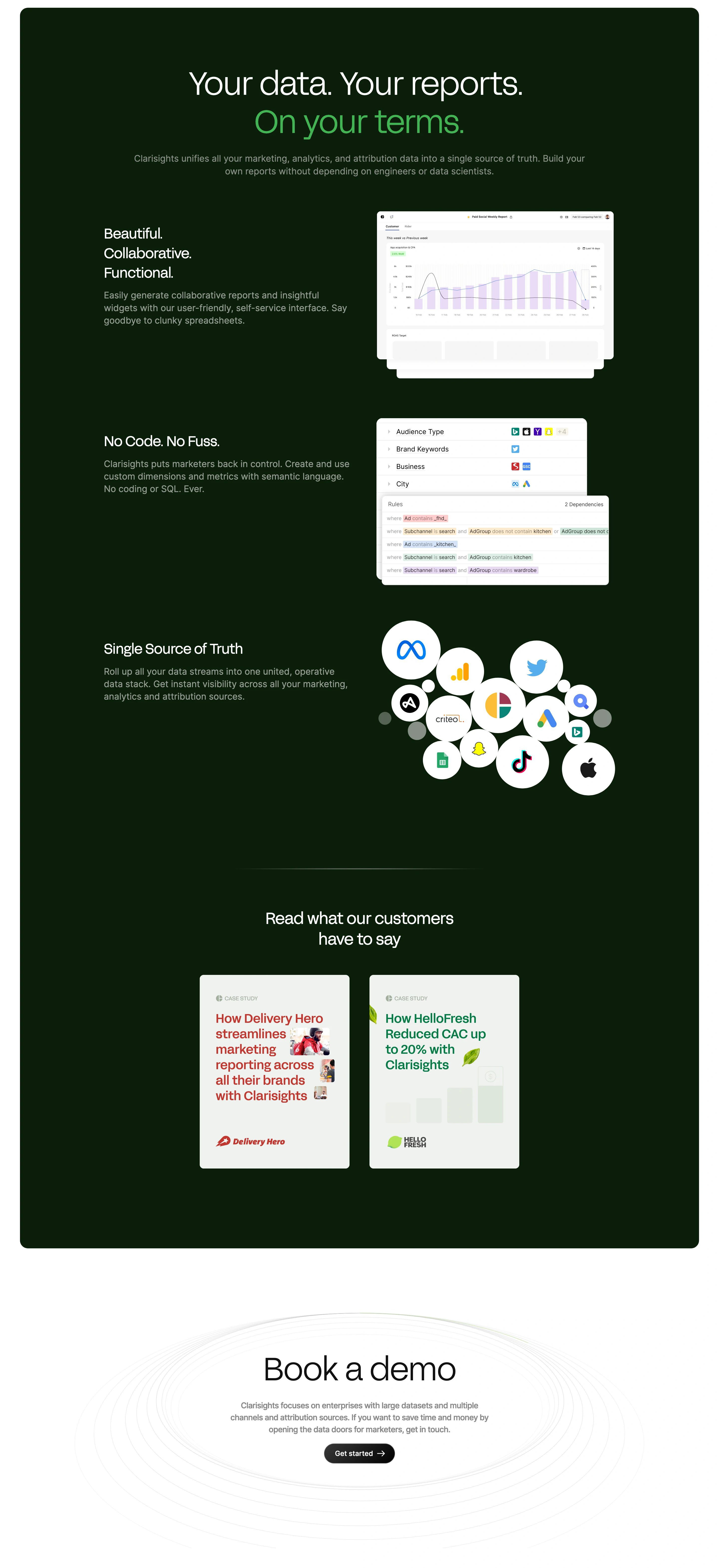 Clarisights Home Page Section Features