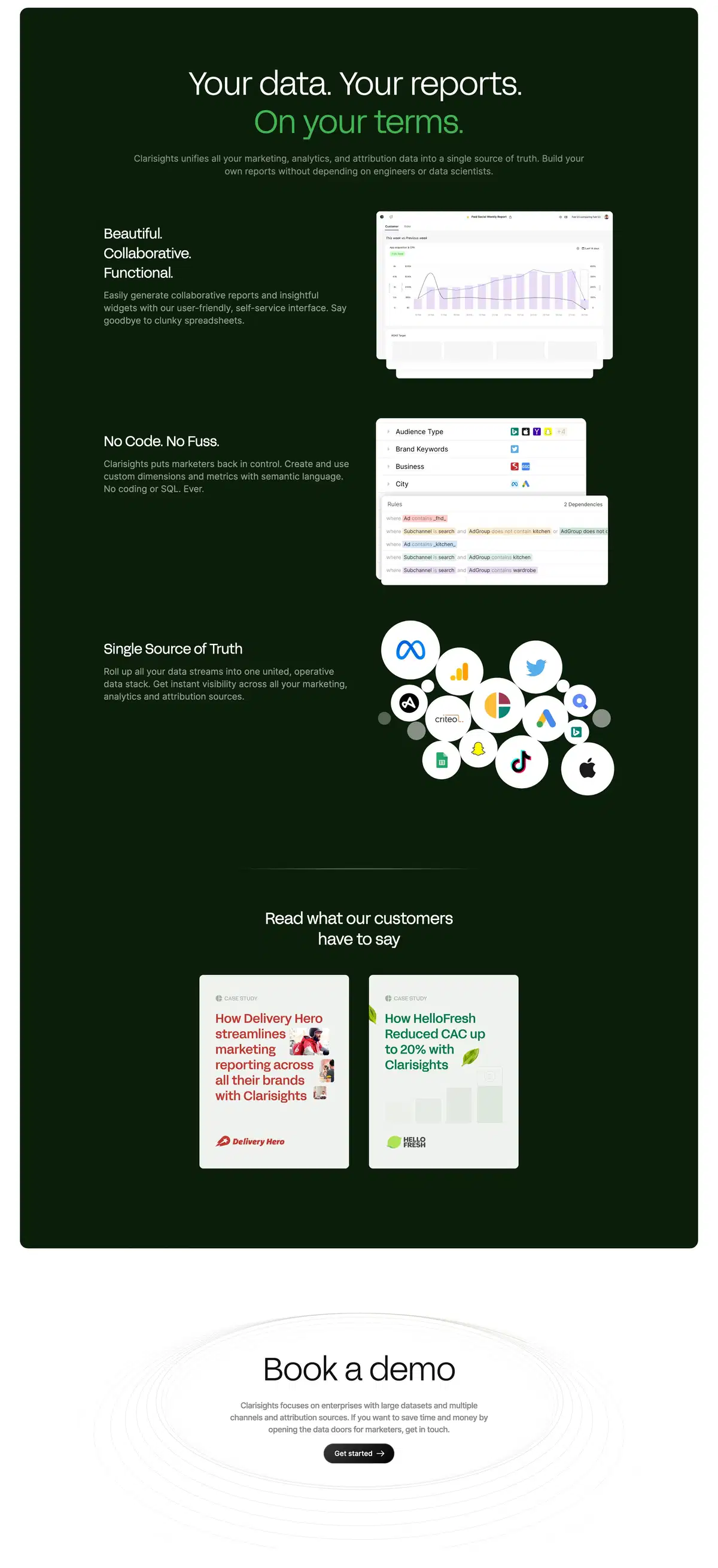 Clarisights Home Page Section Features