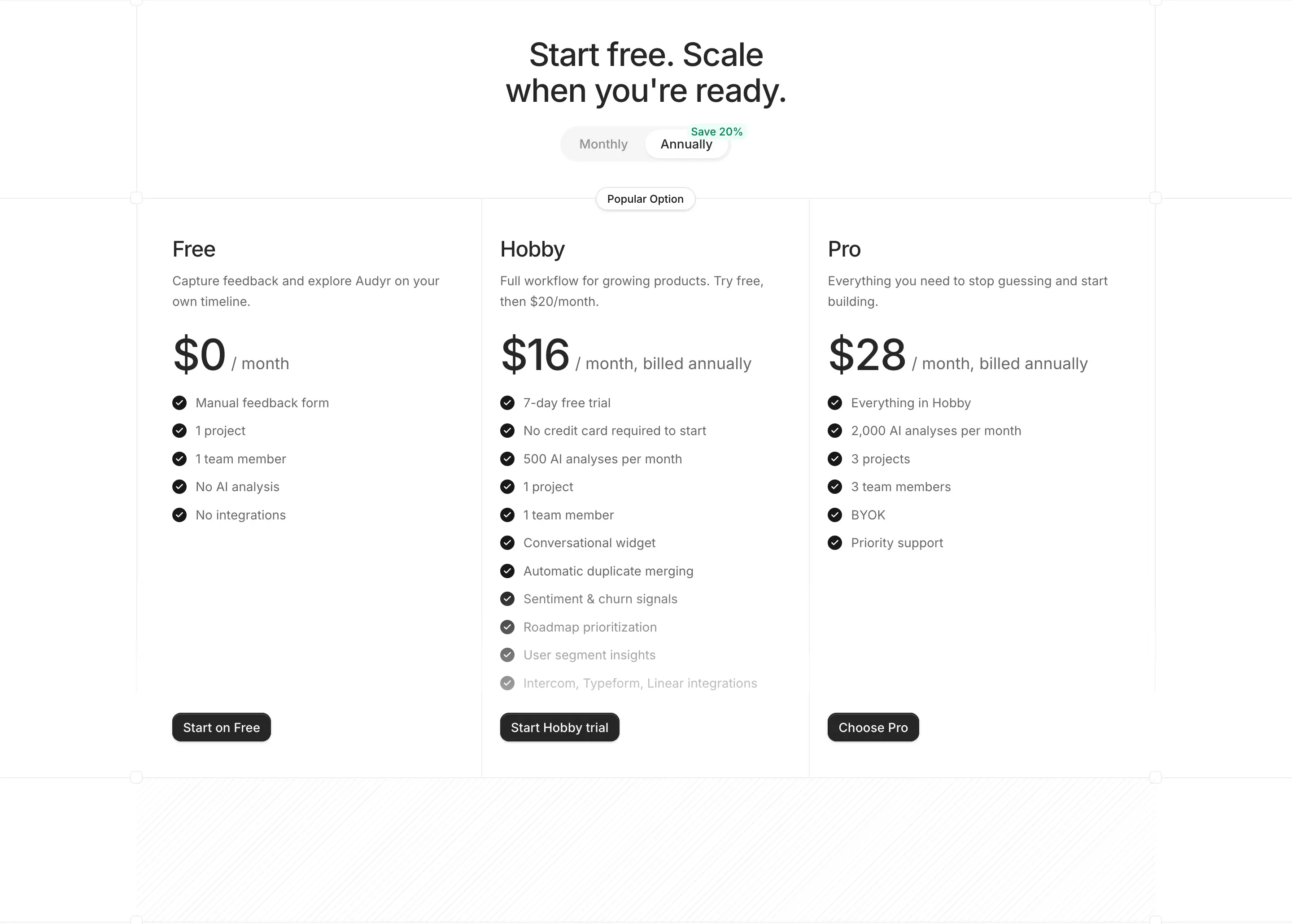 Audyr Subscription Pricing Design