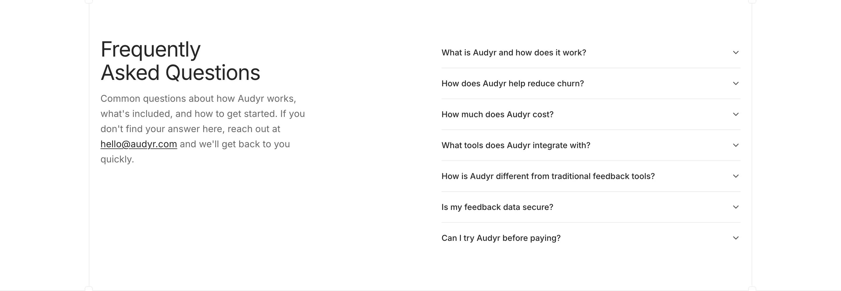 Audyr Support FAQ Accordion Design