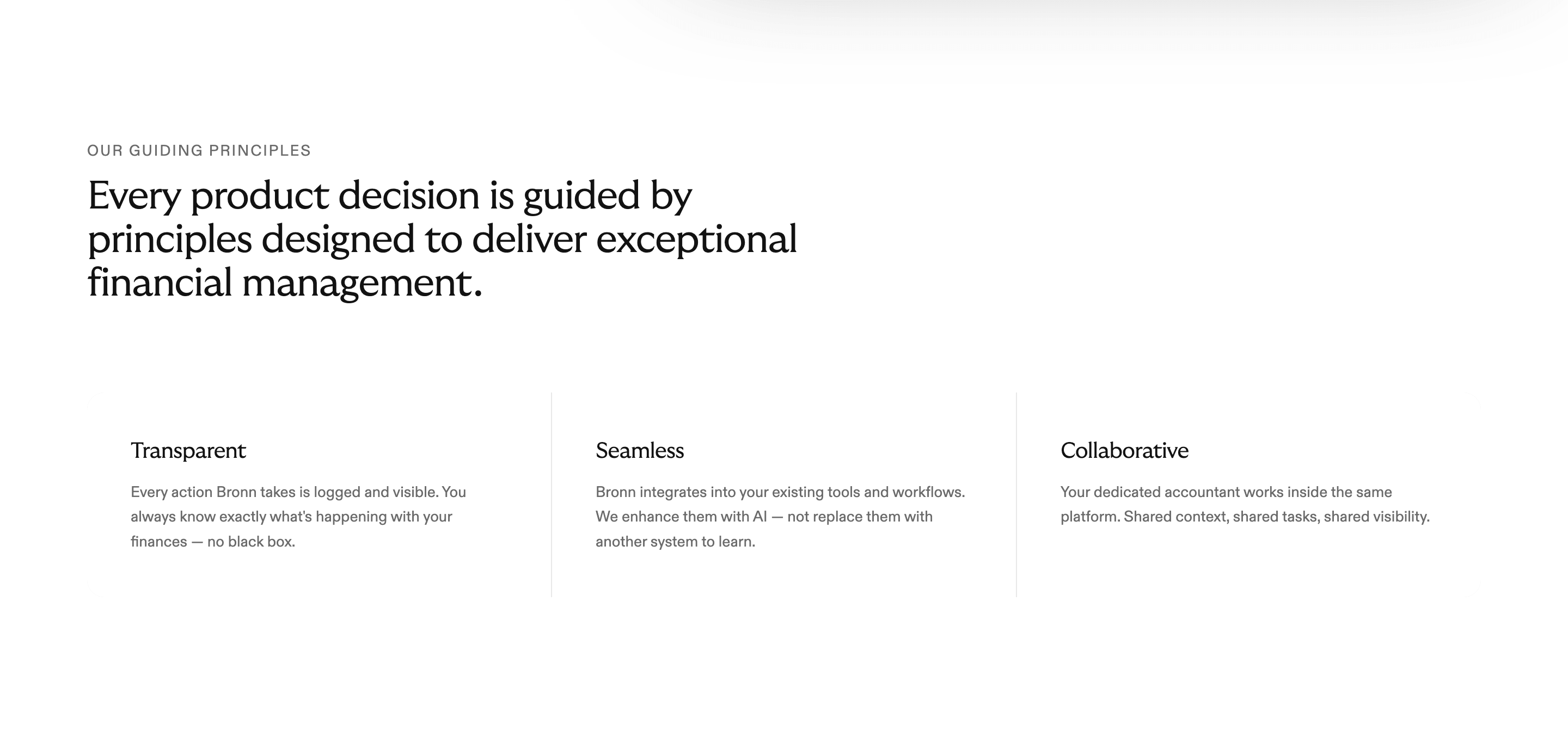 Bronn Guiding Principles Feature Design