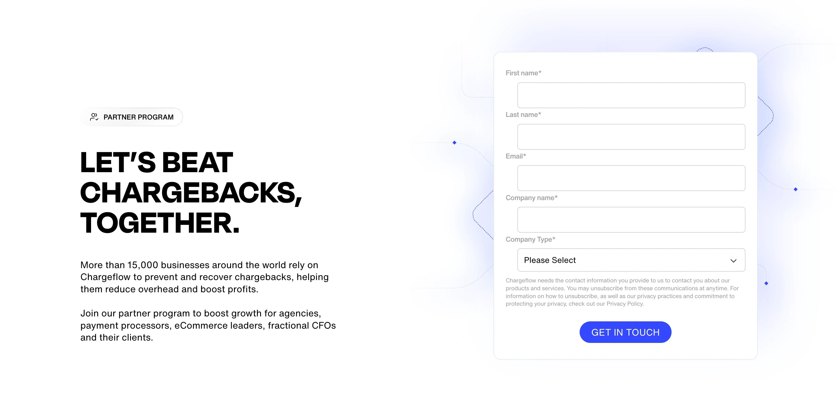 Chargeflow Partner Program Contact Design