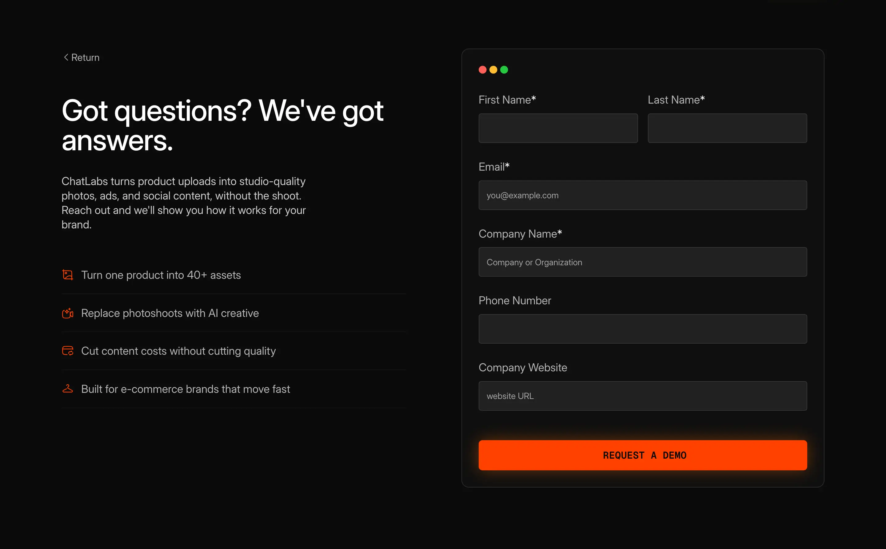 ChatLabs Inquiry Contact Form Design