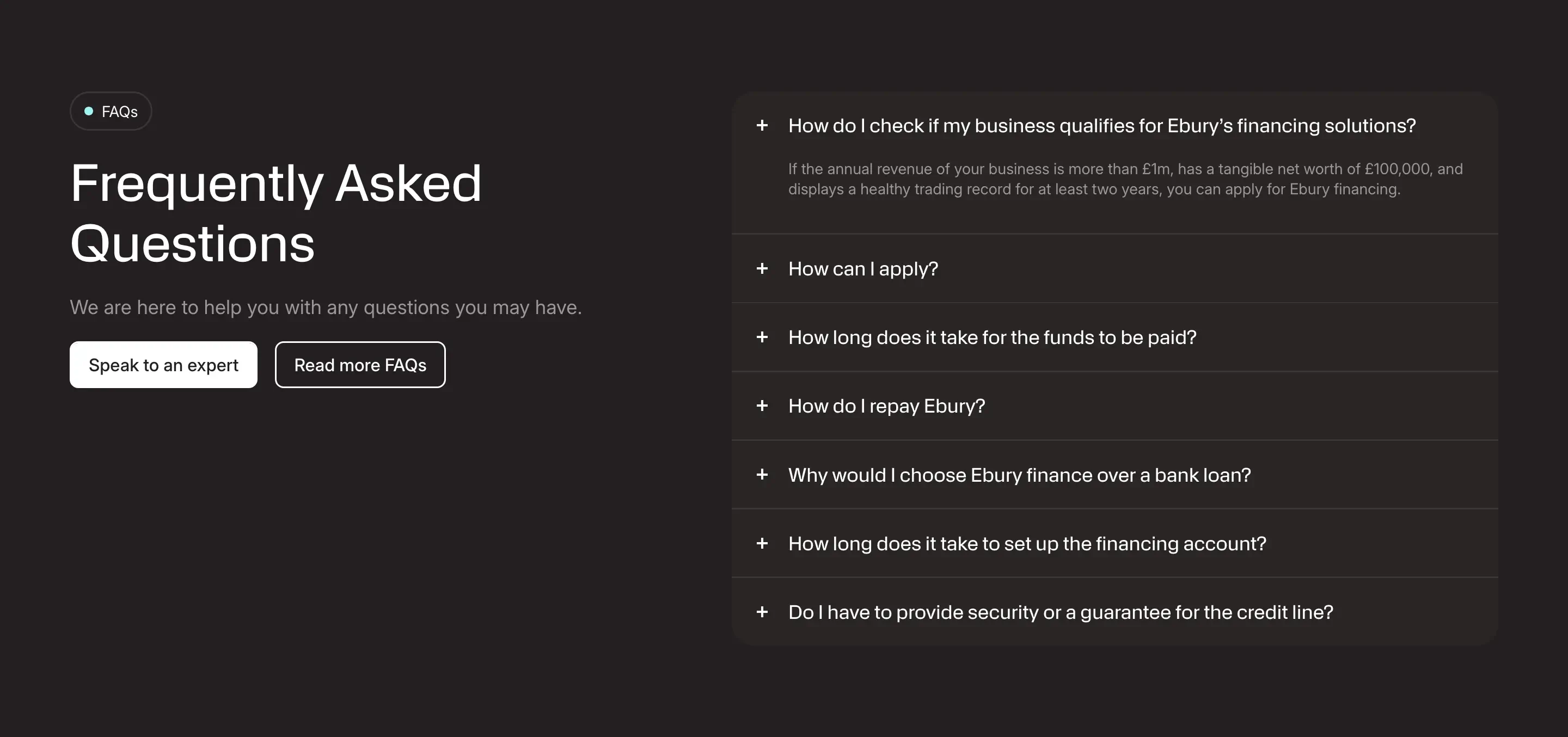 Ebury Finance FAQ Design