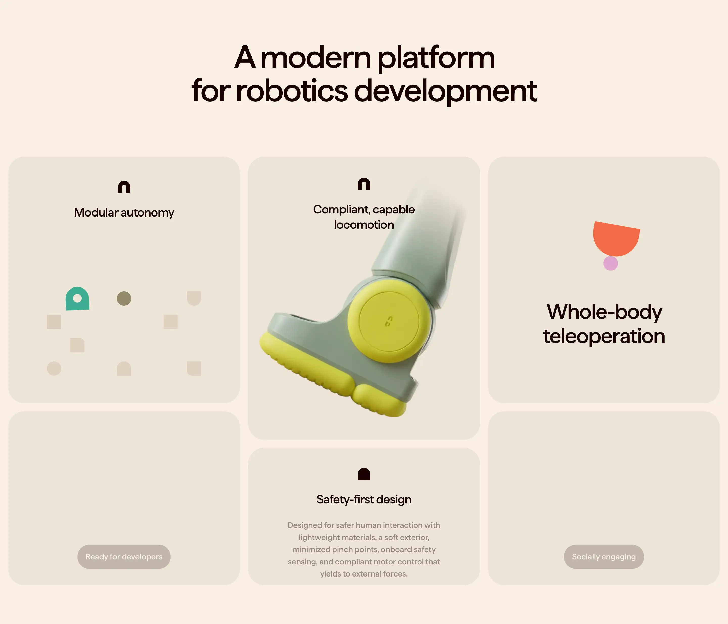 Fauna Robotics Platform Capabilities Feature Grid Design