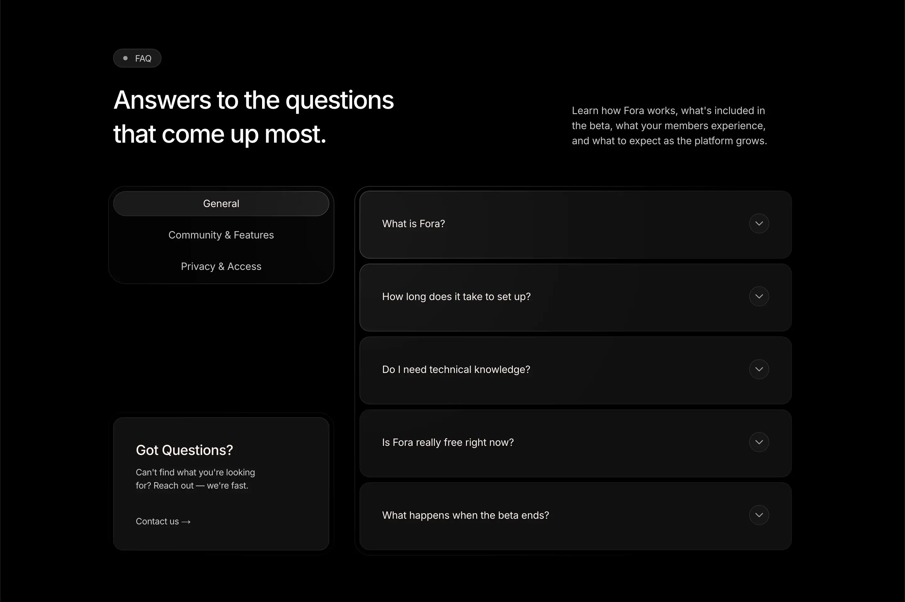 Fora Common Accordion FAQ Design