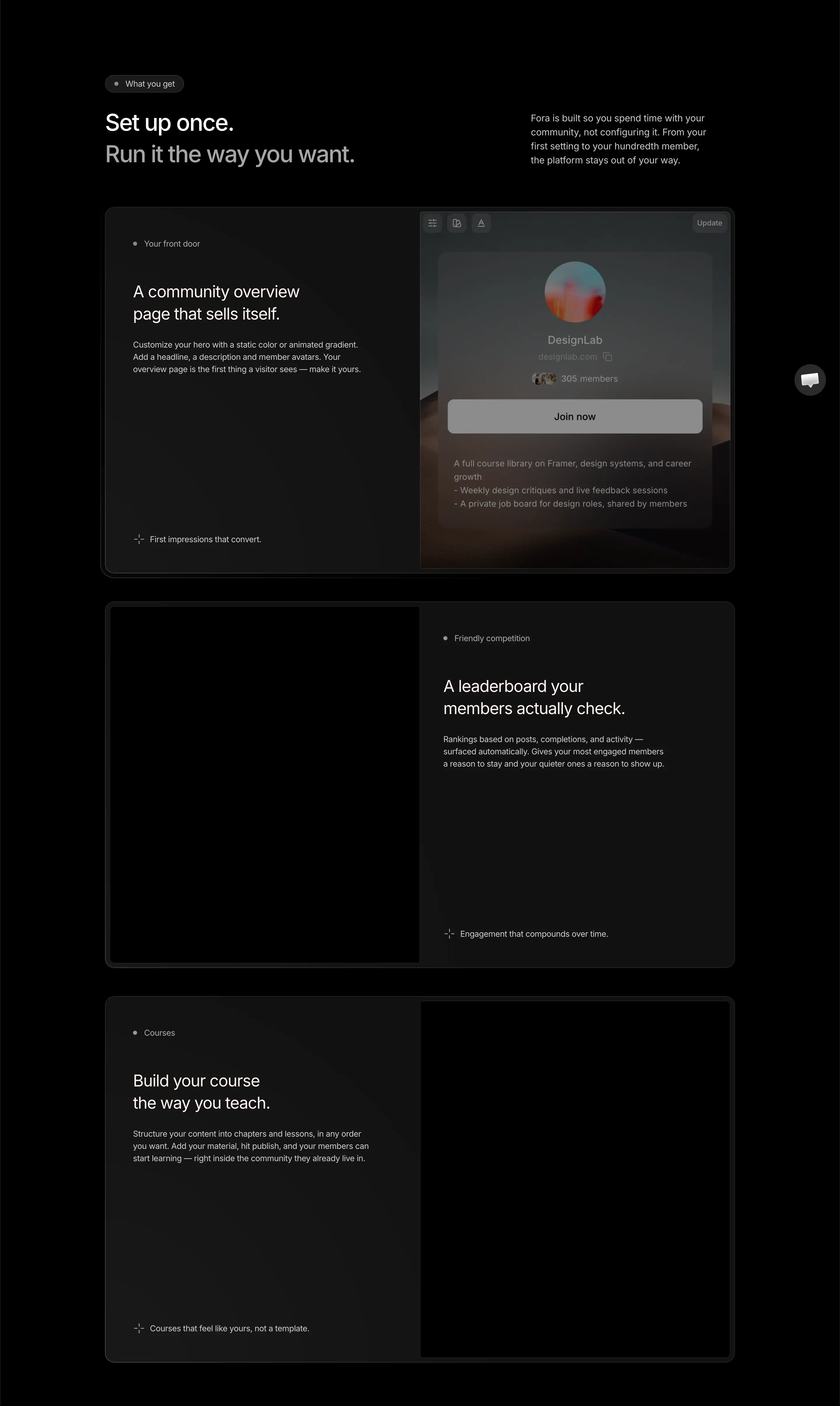 Fora Platform Feature Grid Design
