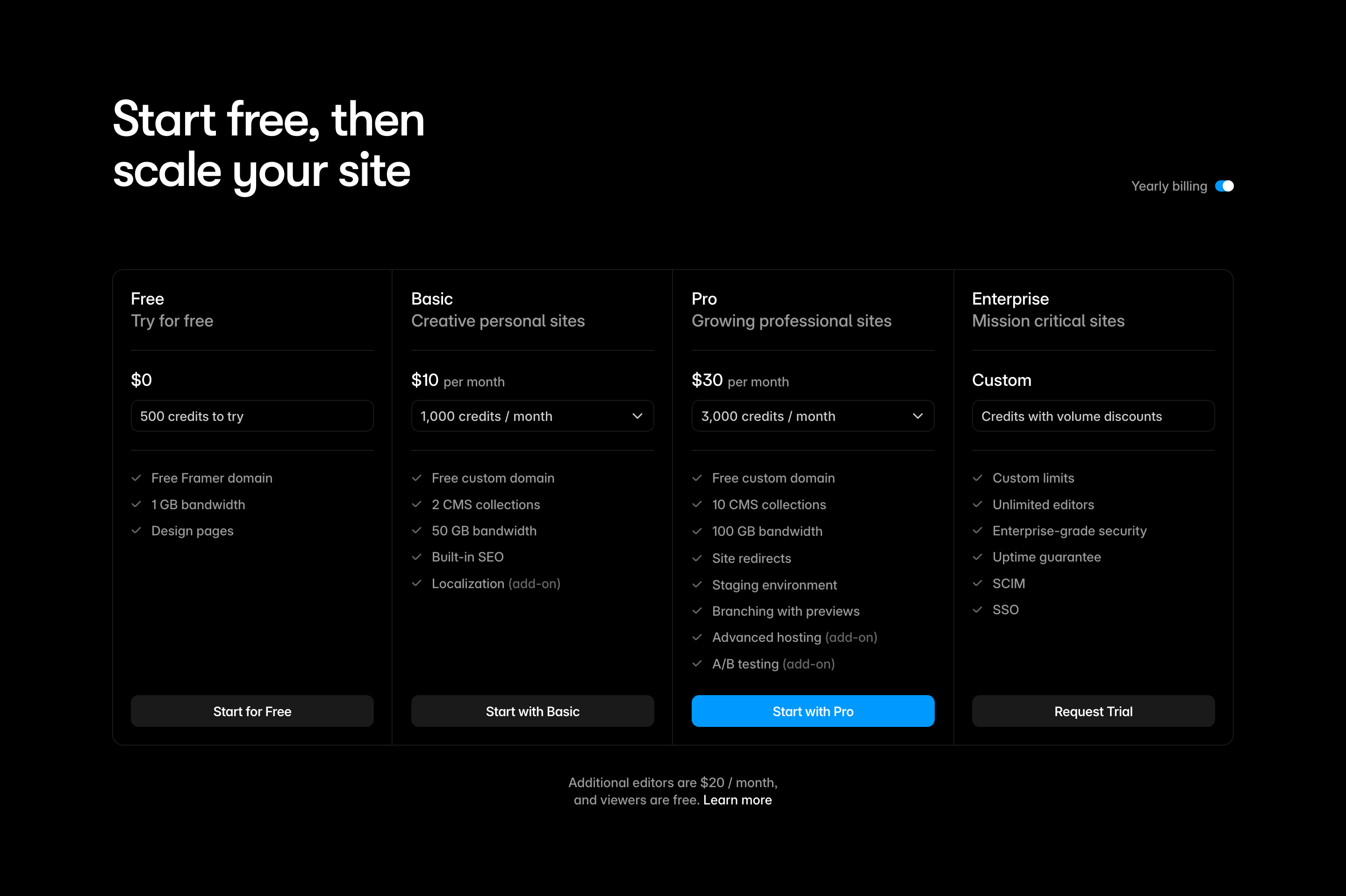 Framer Pricing Table Design