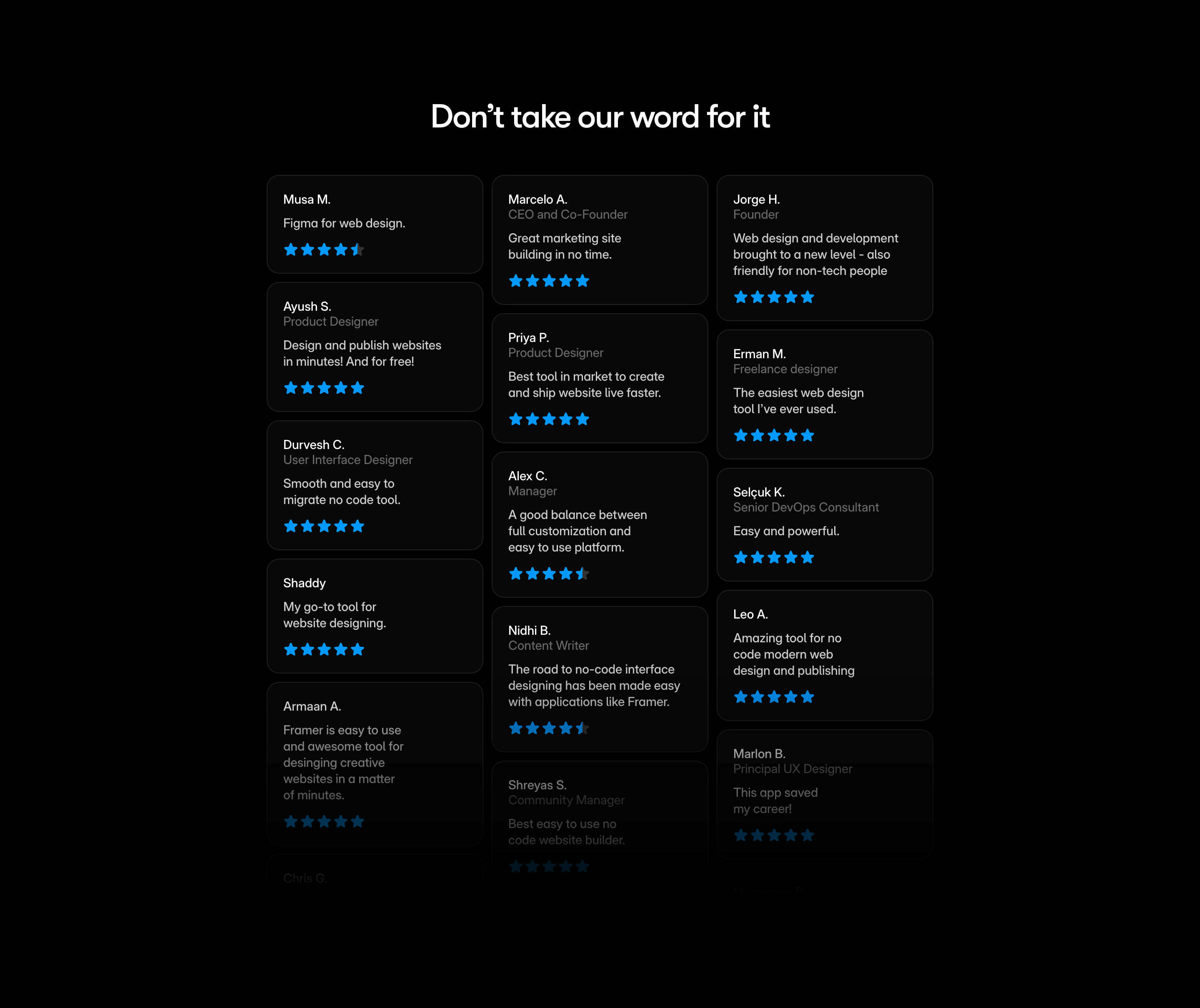 Framer Reviews Testimonials Design