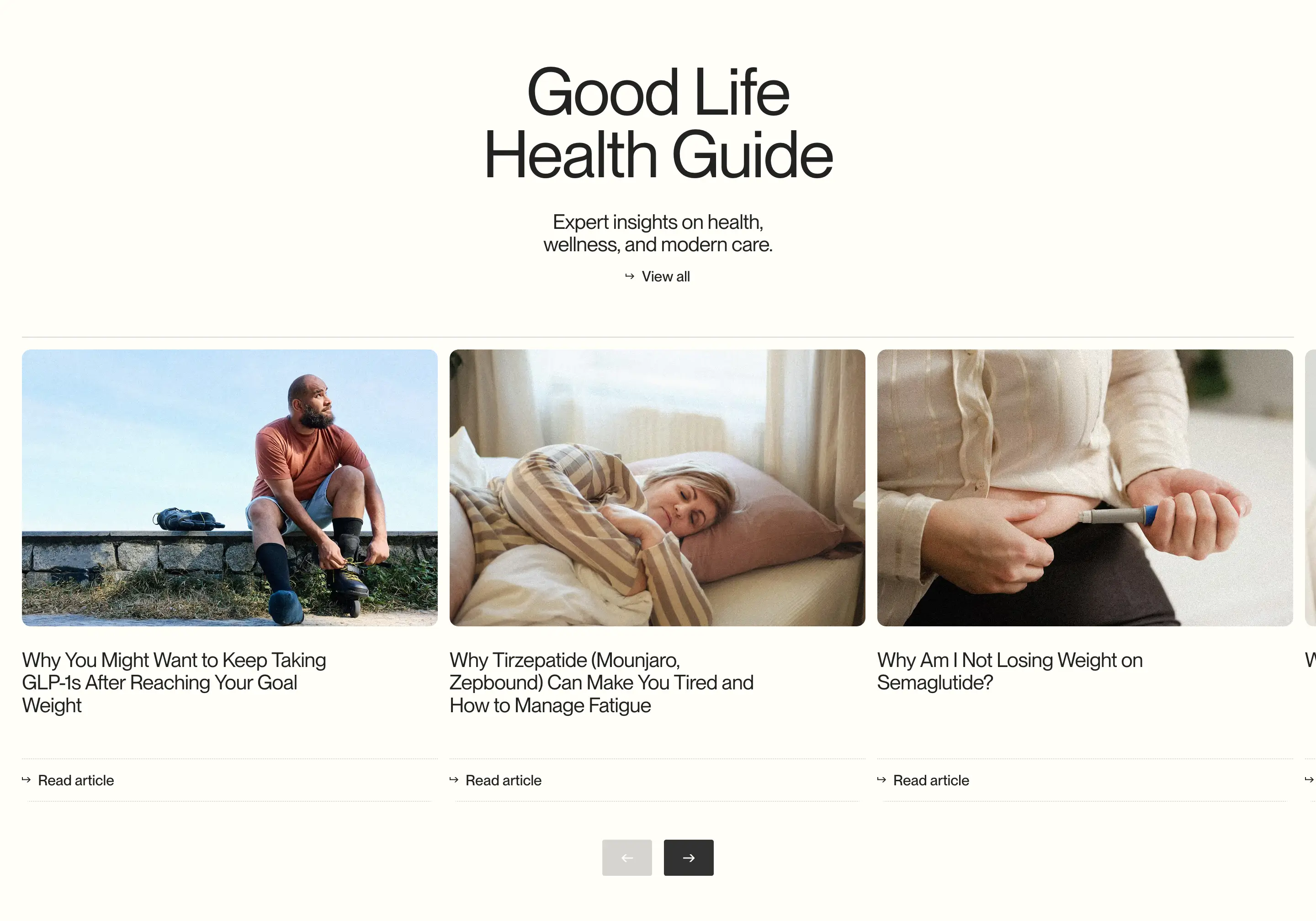 Good Life Health Guide Content Carousel Design