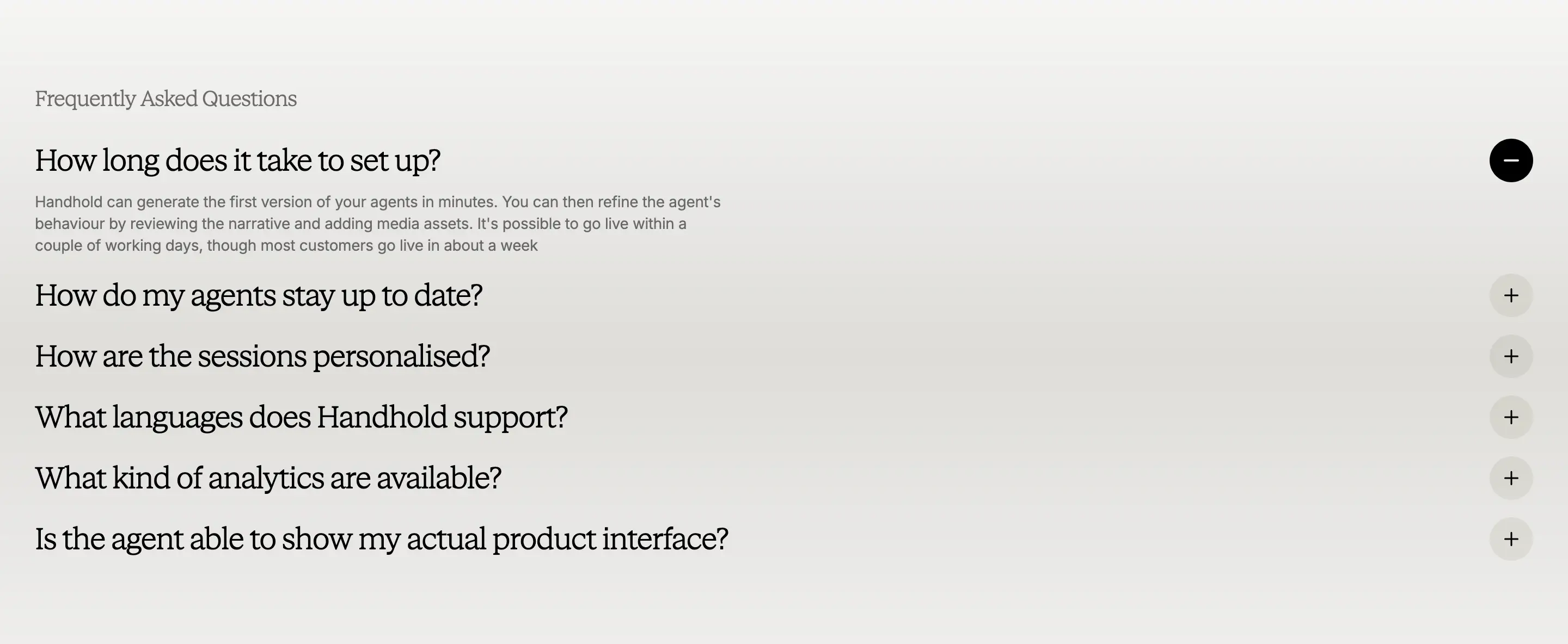 Handhold Frequently Asked Question List Design