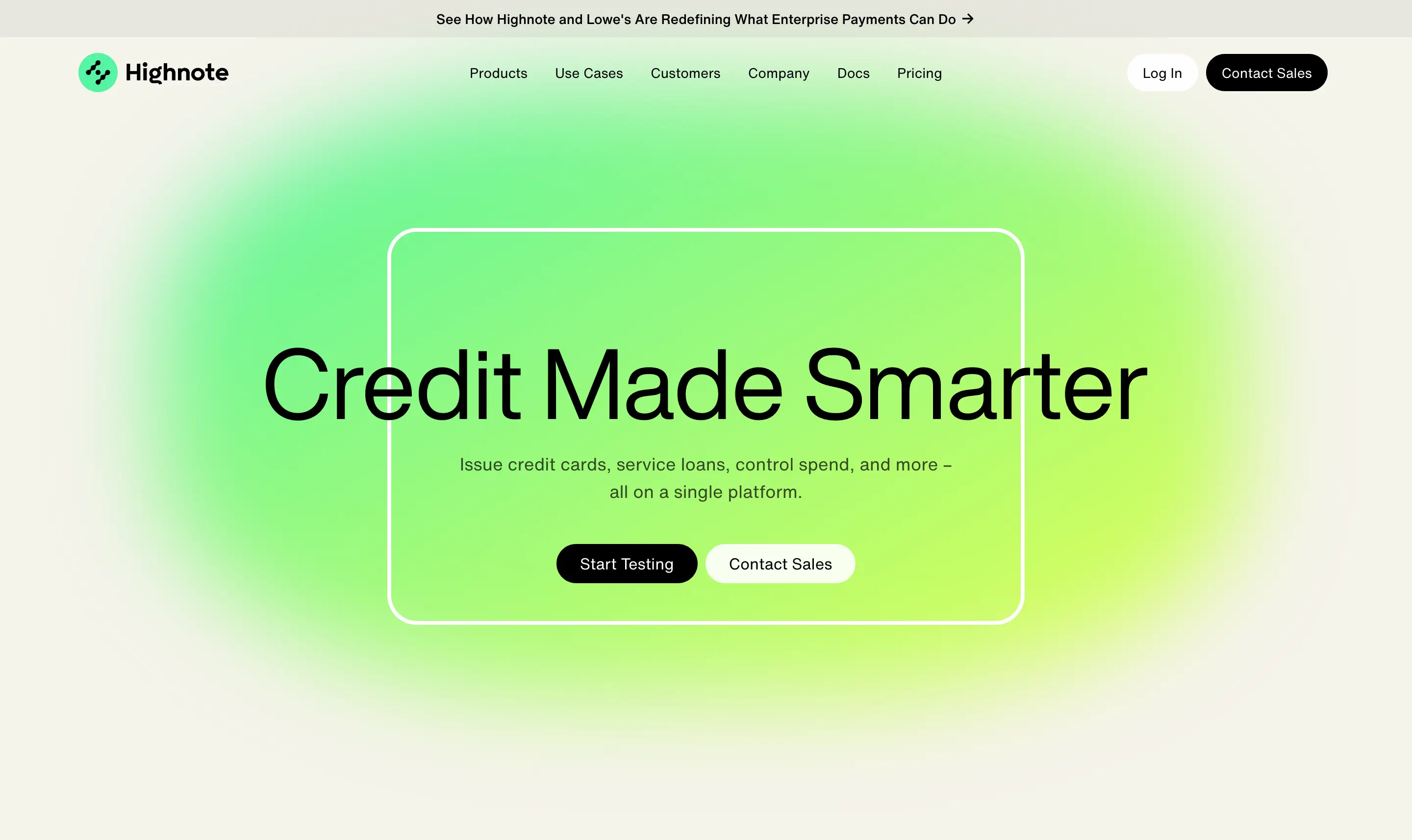 Highnote Credit Platform Hero Design