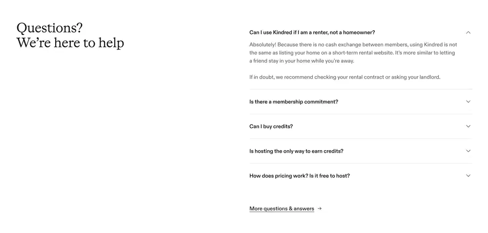 Kindred Support FAQ Design
