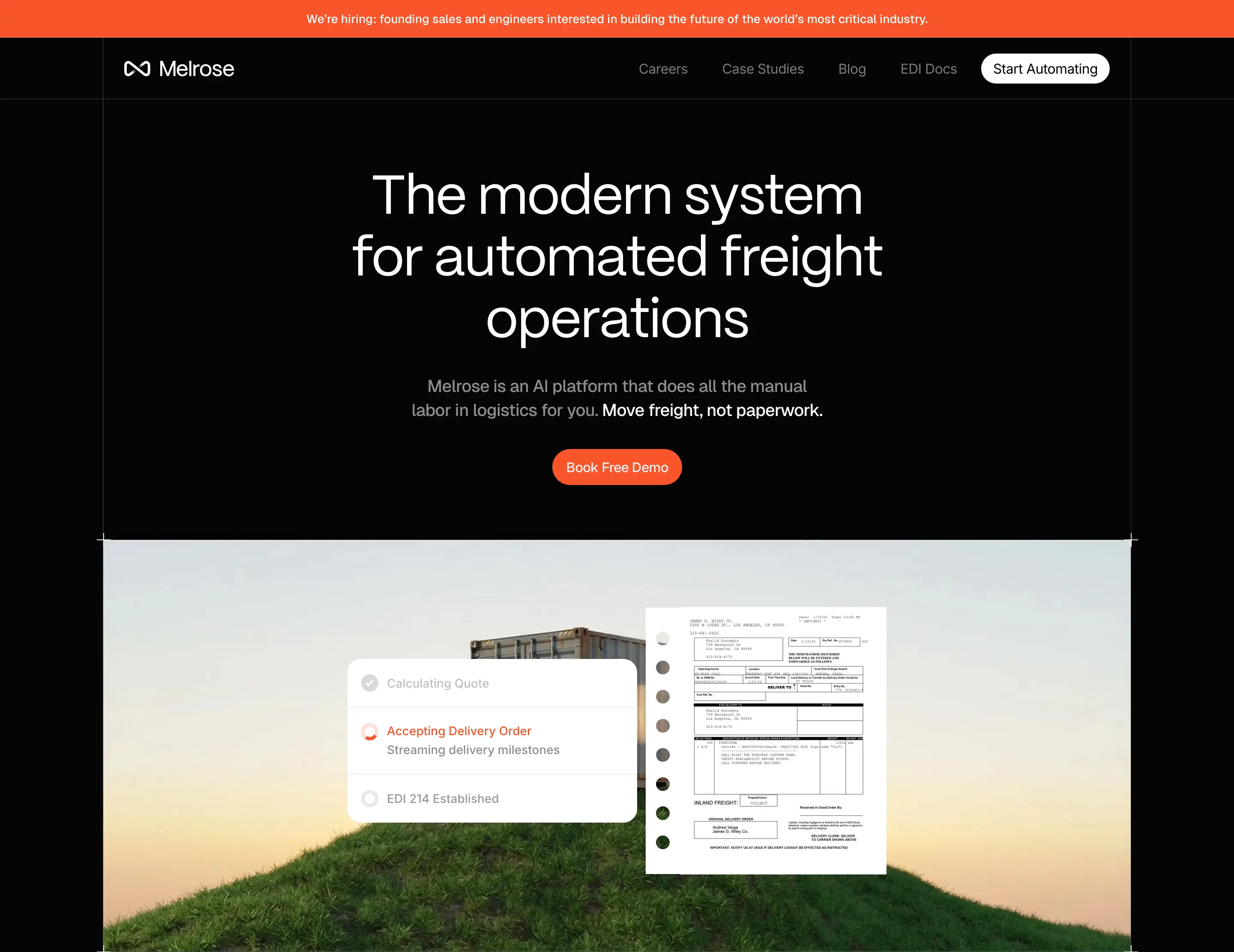Melrose Automated Freight Hero Design
