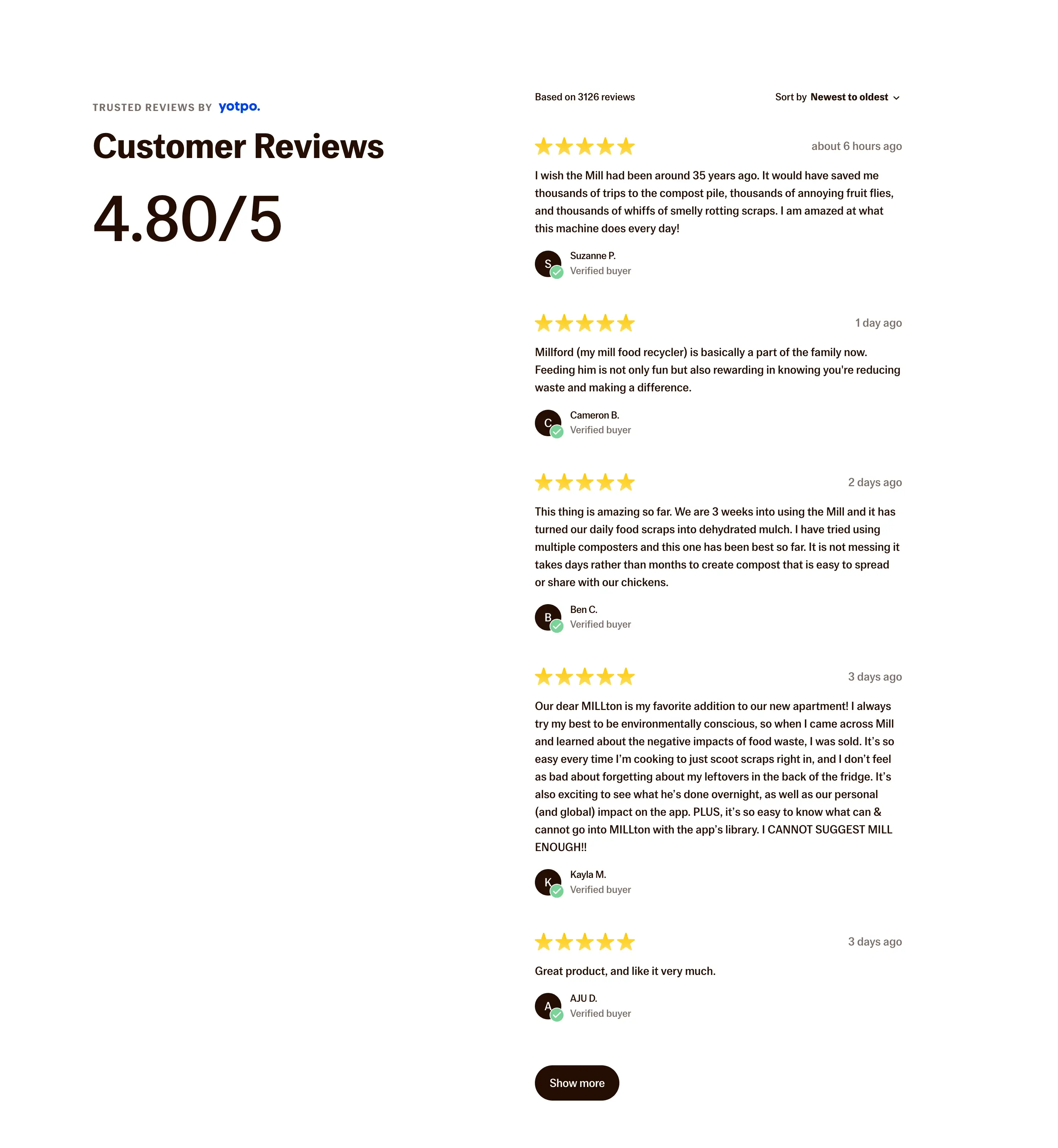 Mill Customer Reviews List Design