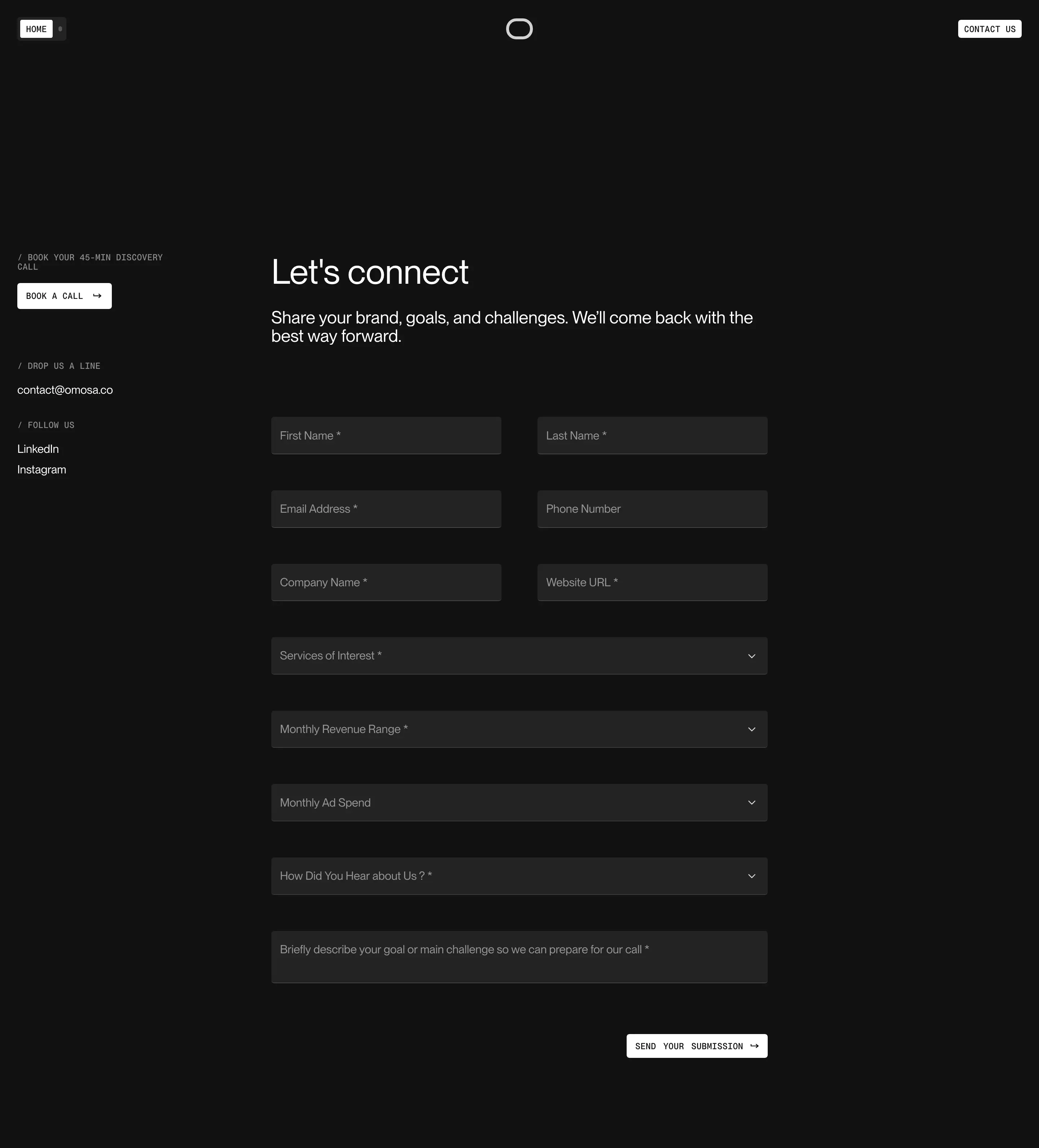 Omosa Connection Contact Form Design