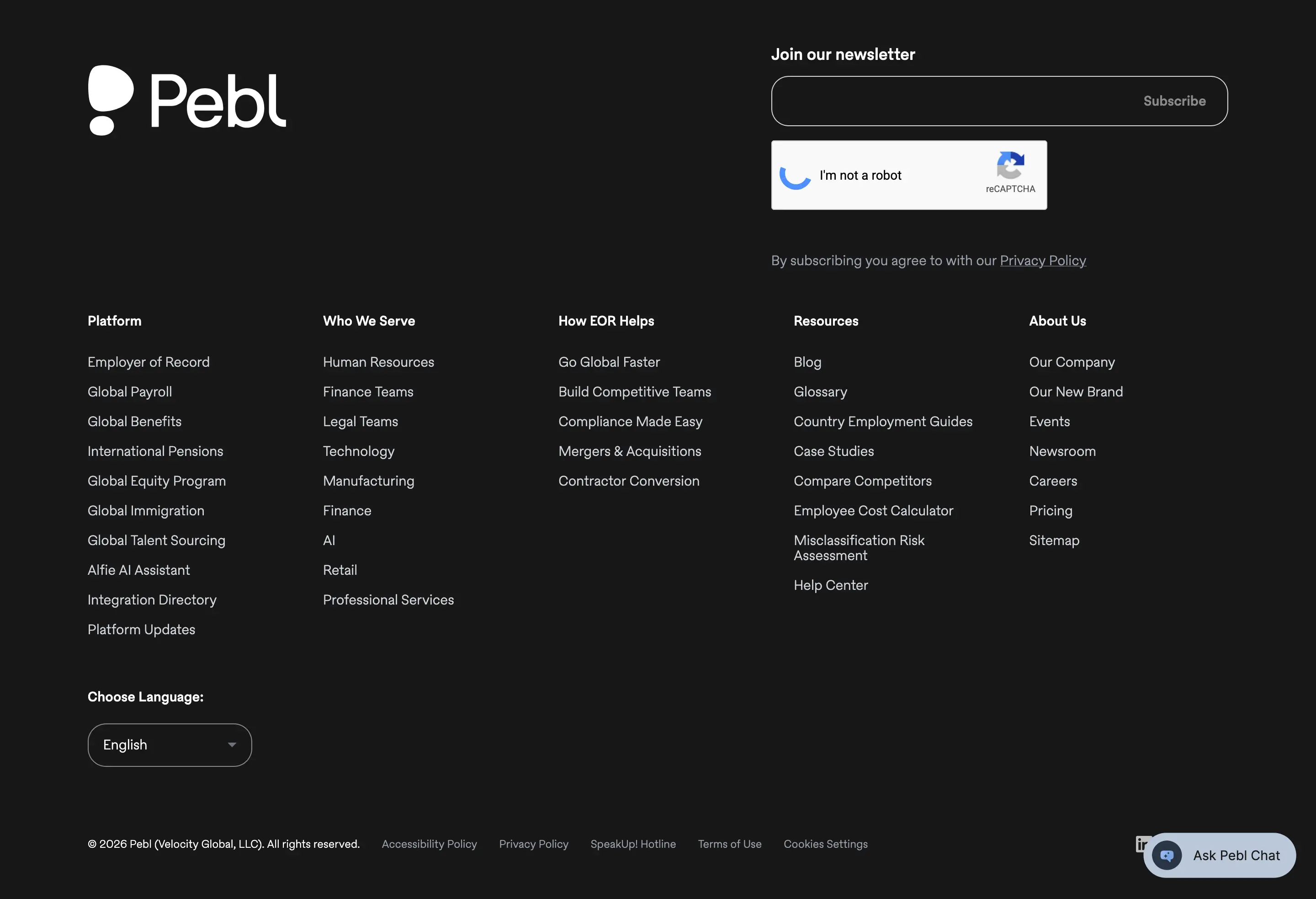 Pebl Site Navigation Footer Design