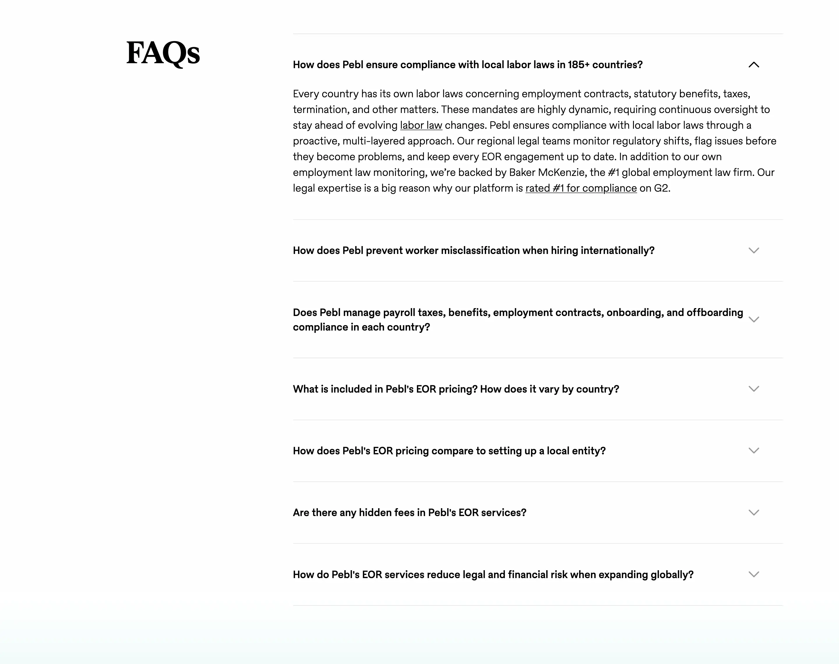 Pebl Support Accordion FAQ Design