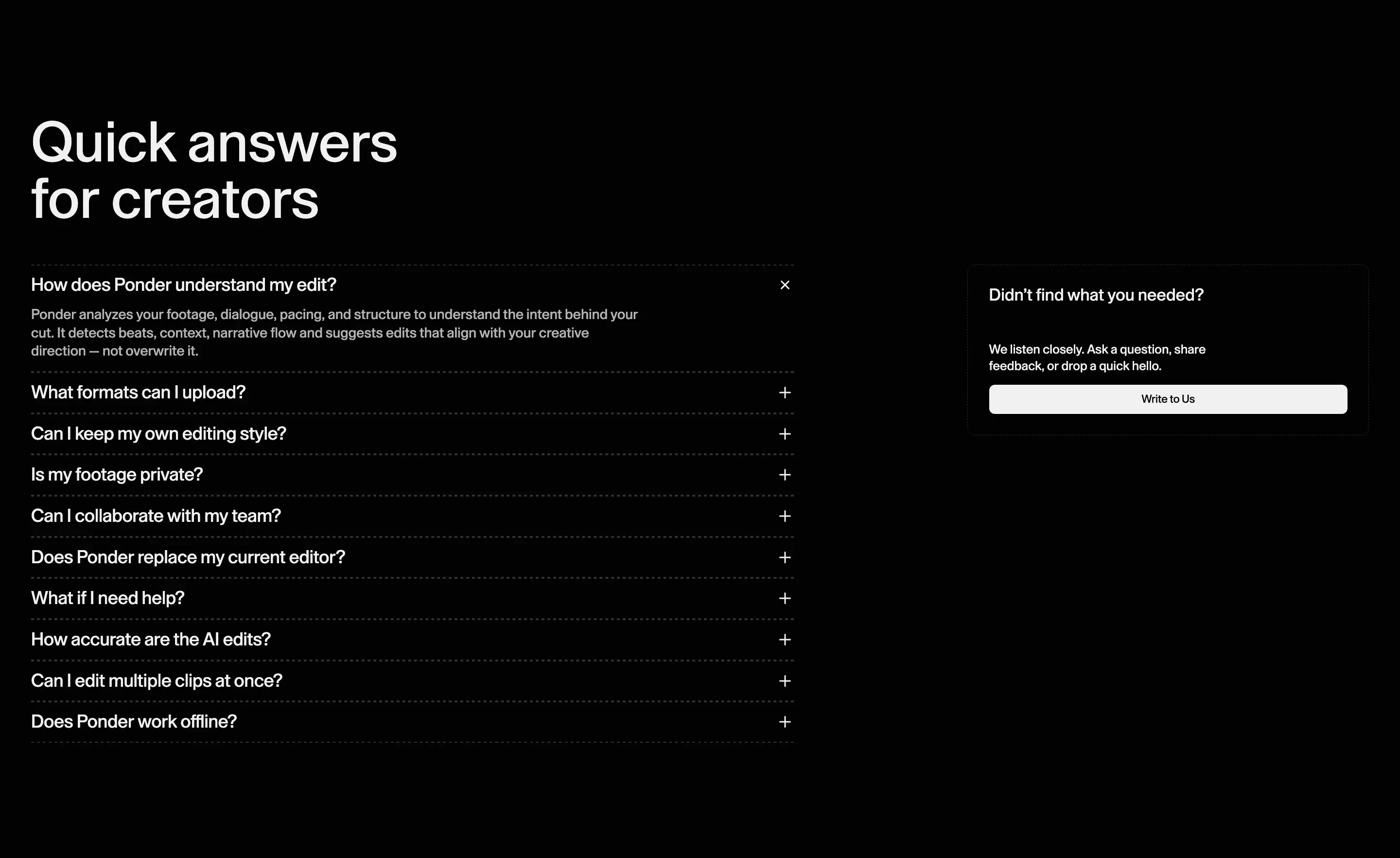 Ponder General Questions Accordion FAQ Design