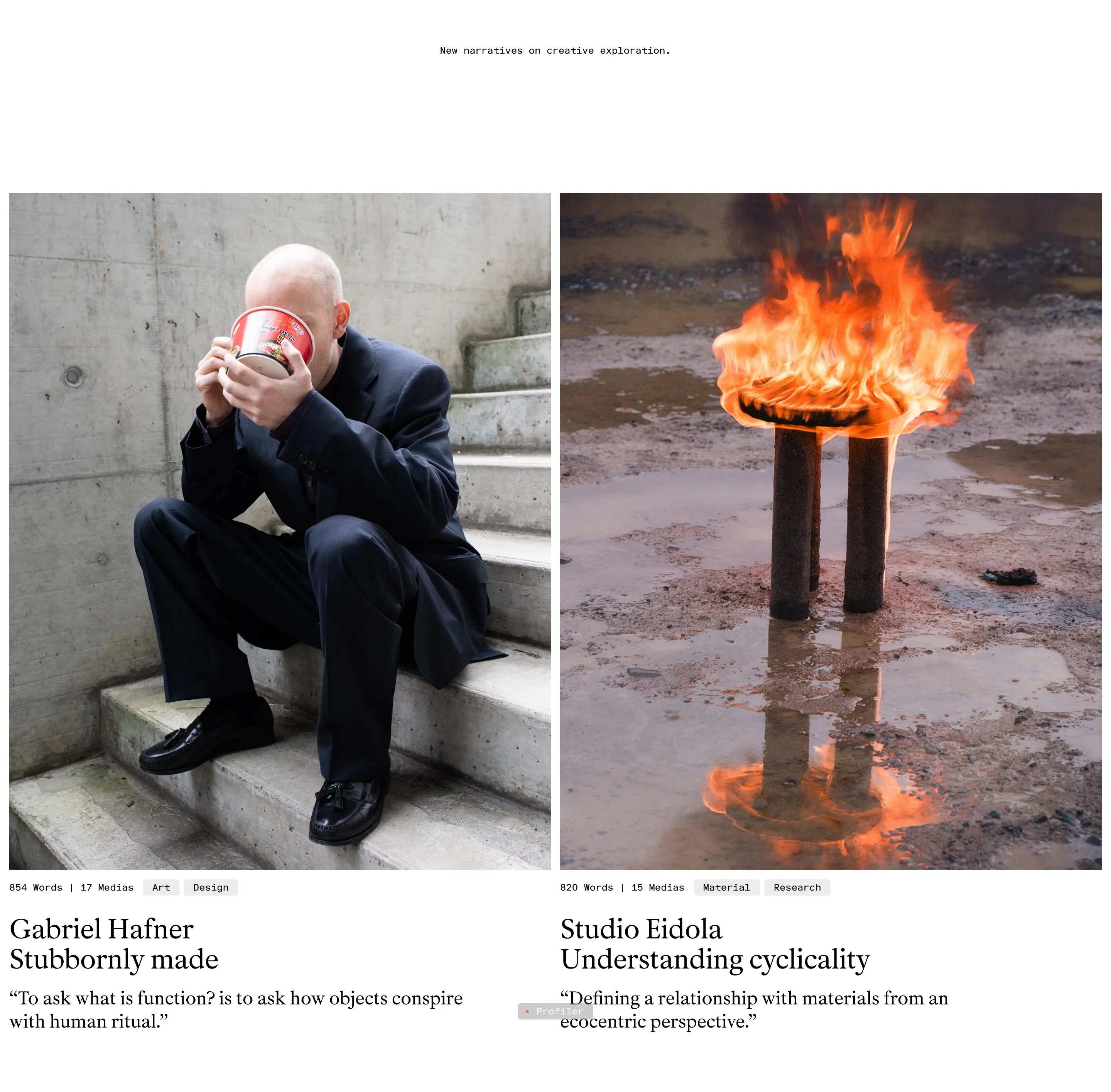 Profiler Creative Exploration Article Previews Design