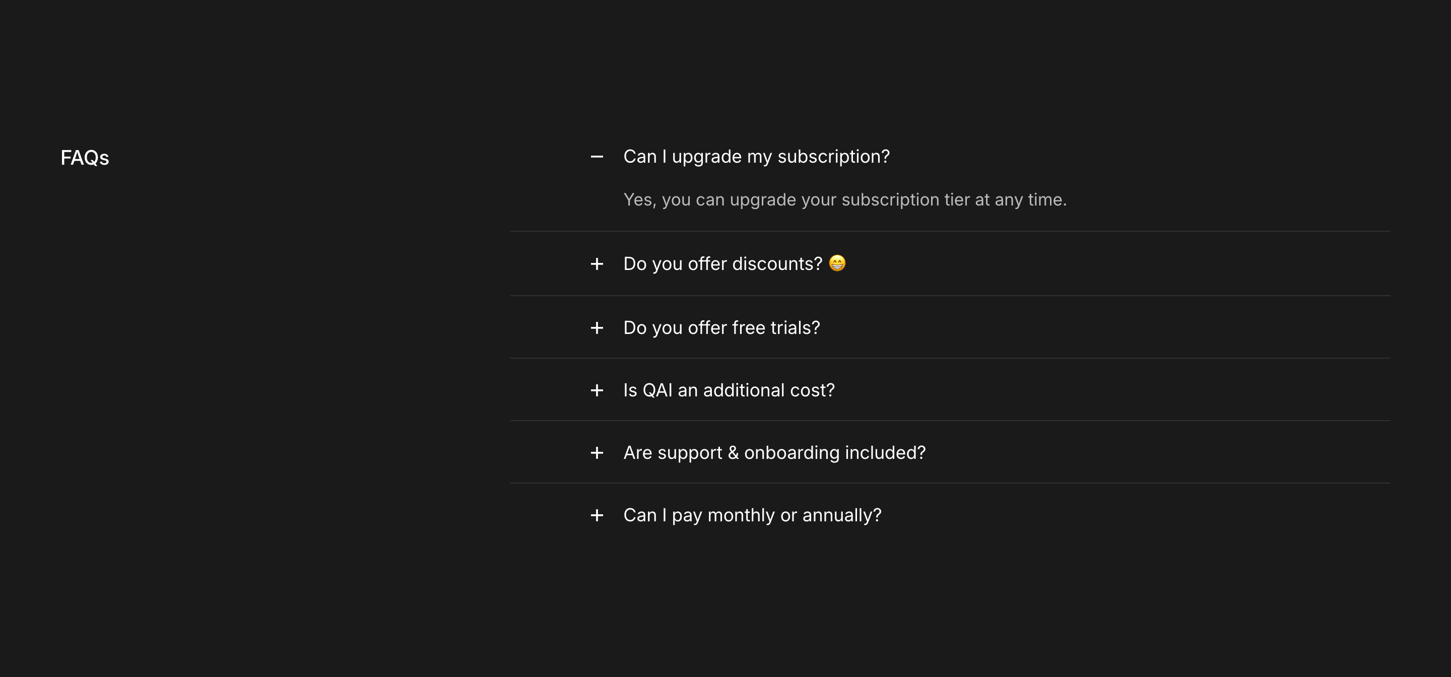 Qount Support Accordion Design