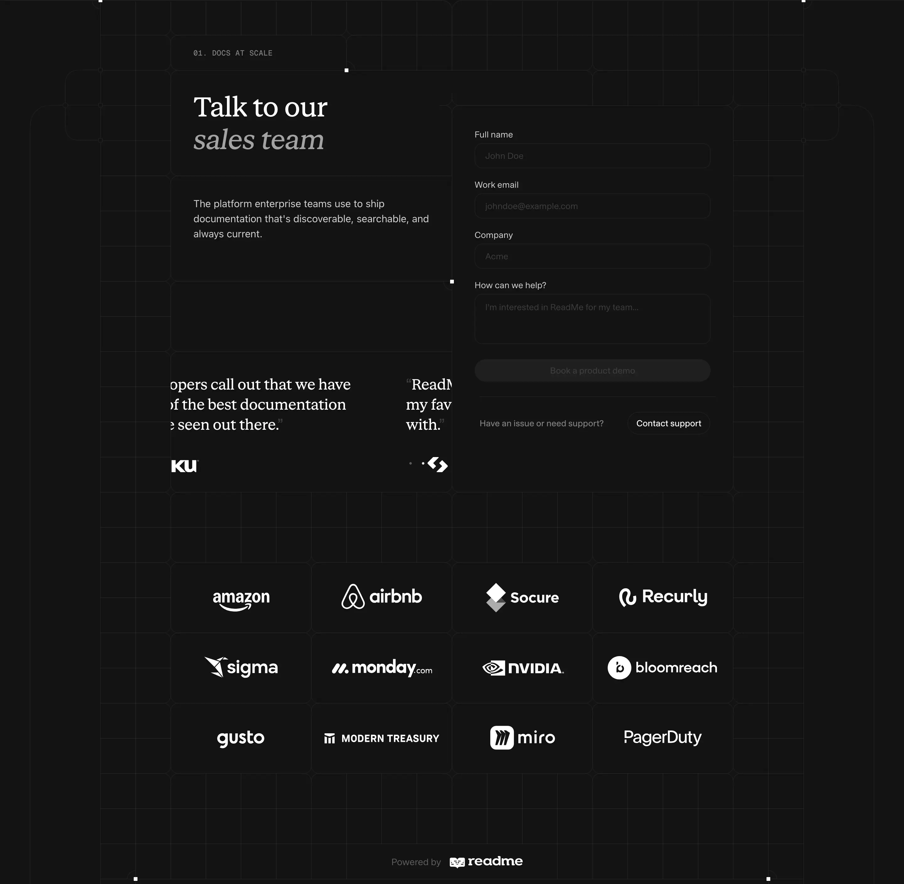 Readme Sales Contact Form Design