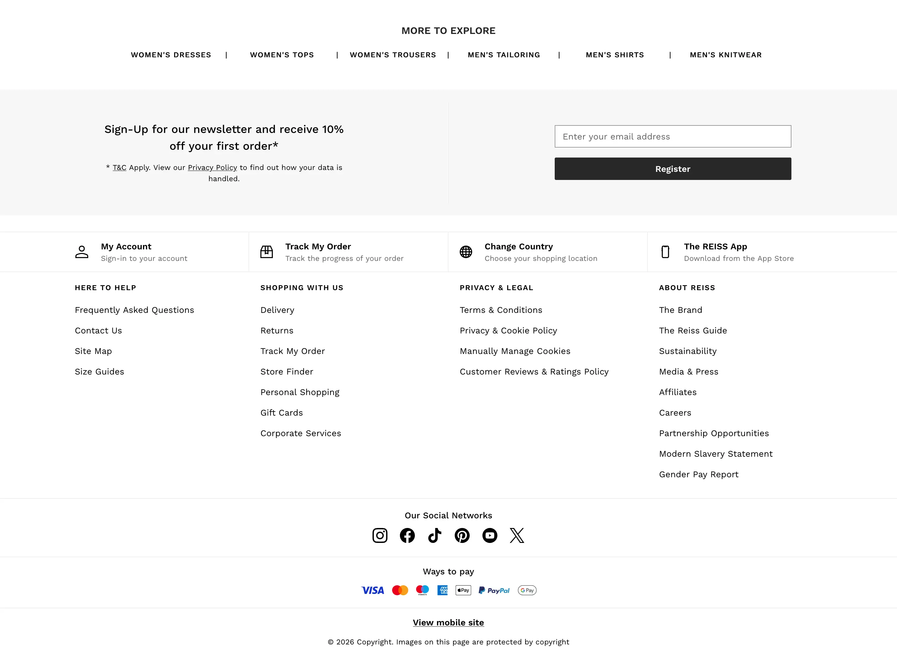 Reiss Navigation Footer Design
