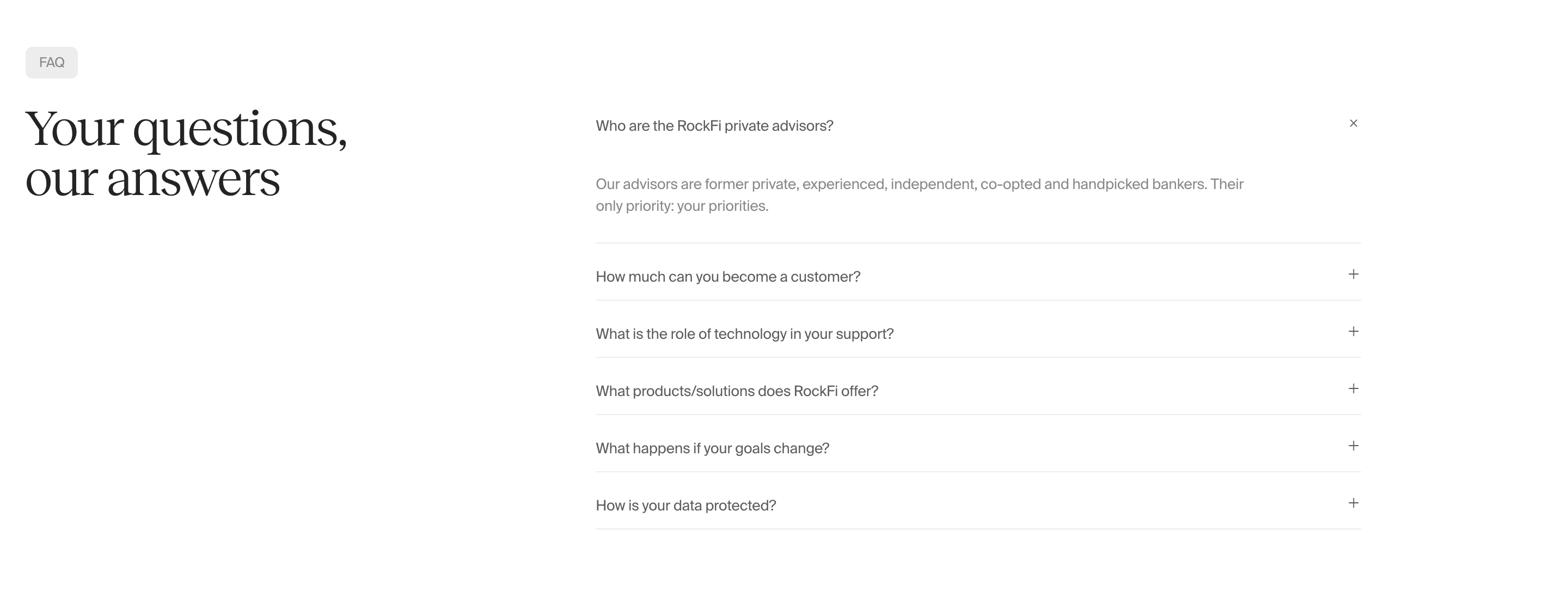 RockFi Questions Faq Design