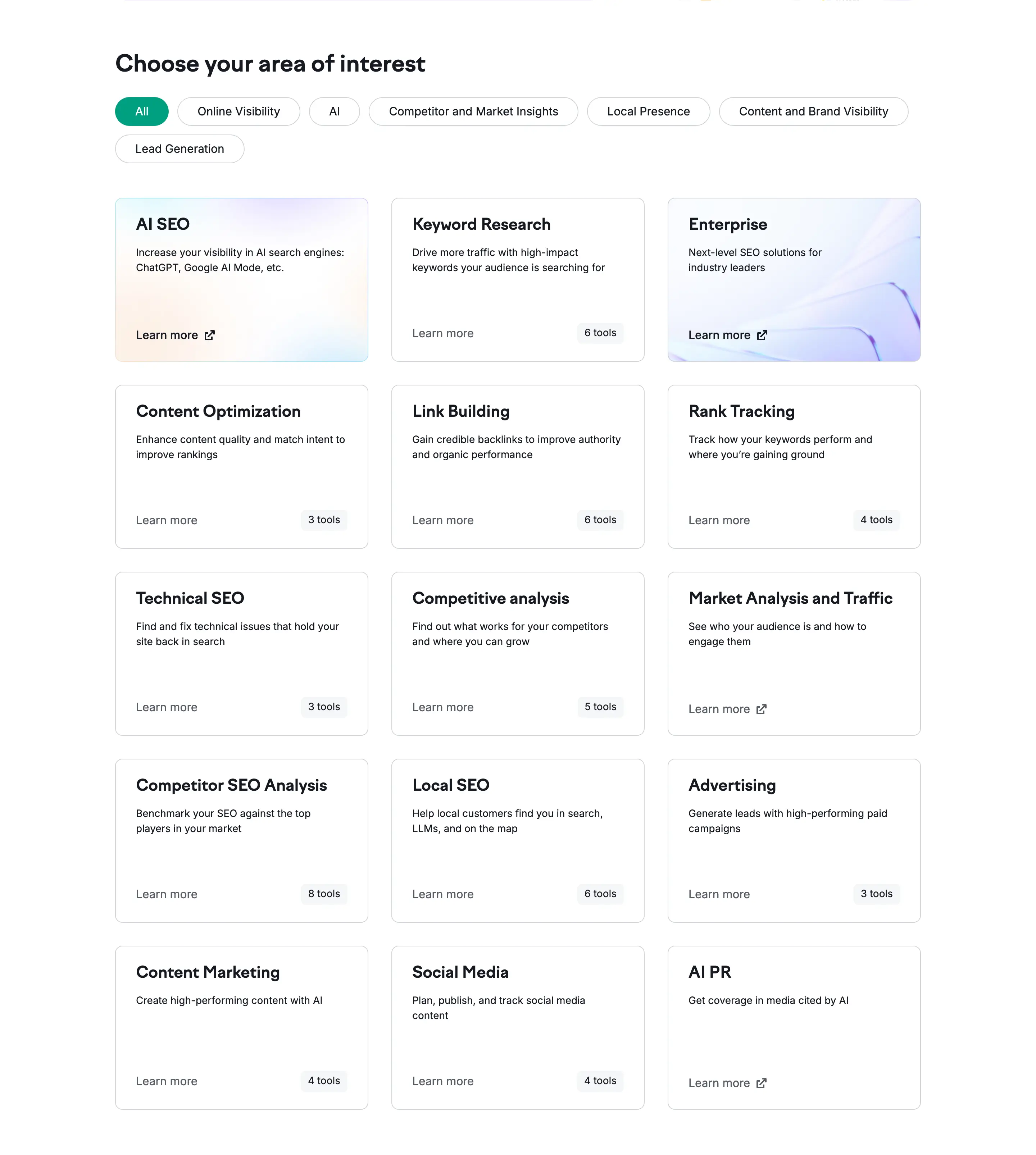 Semrush Product Feature Grid Design