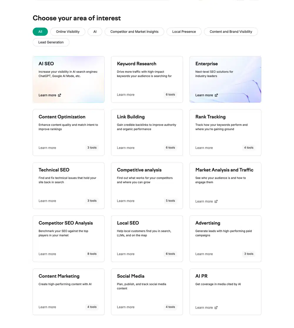 Semrush Product Feature Grid Design