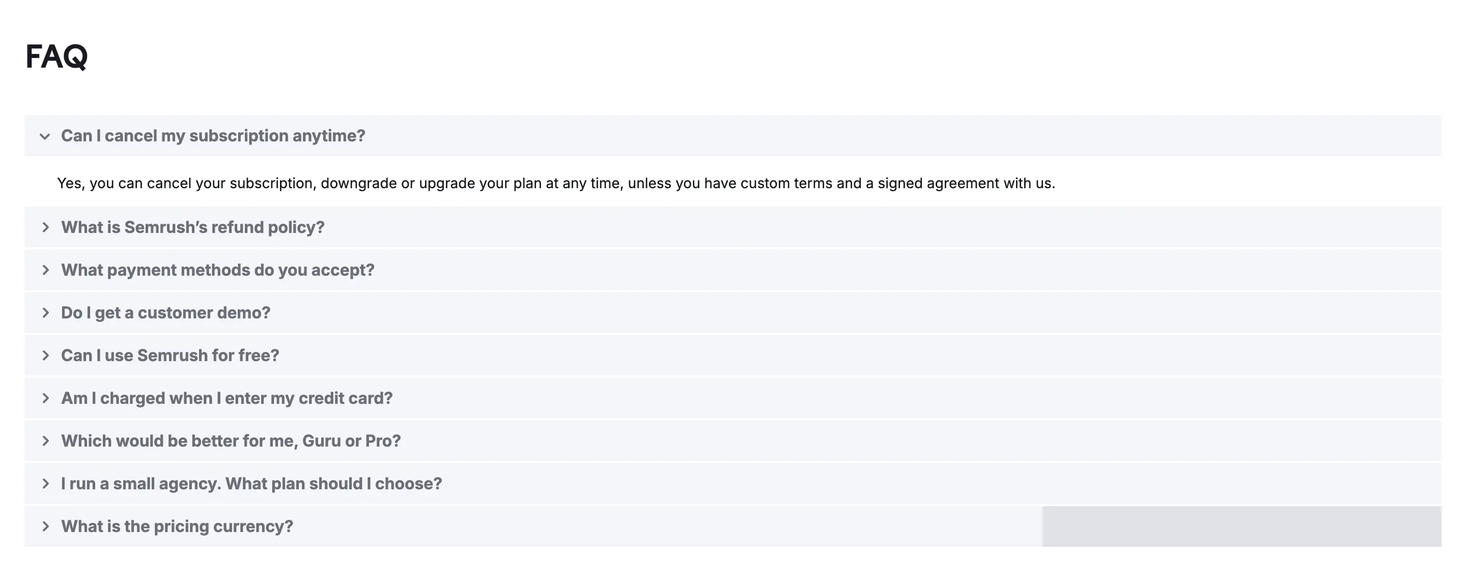 Semrush Support Accordion Design